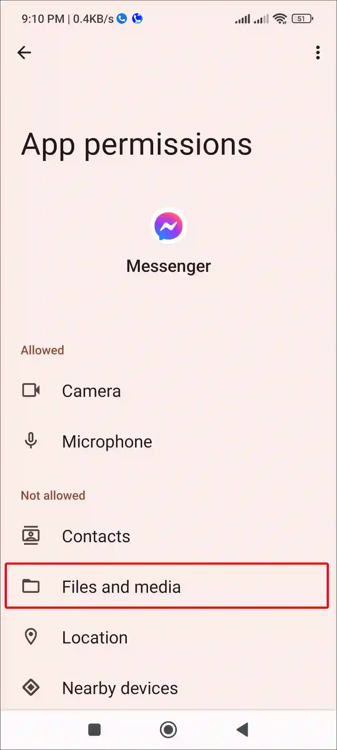 android messenger files and media