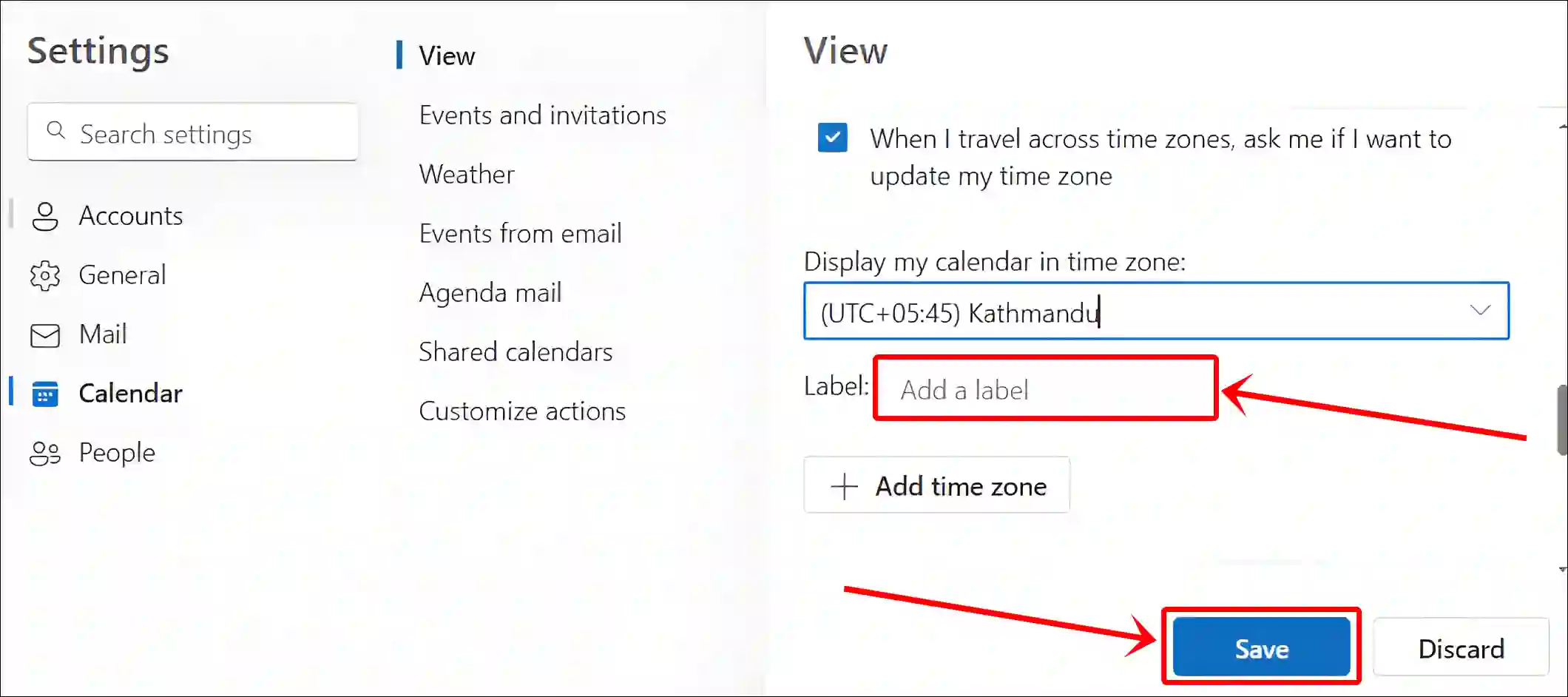 change microsoft outlook time zone