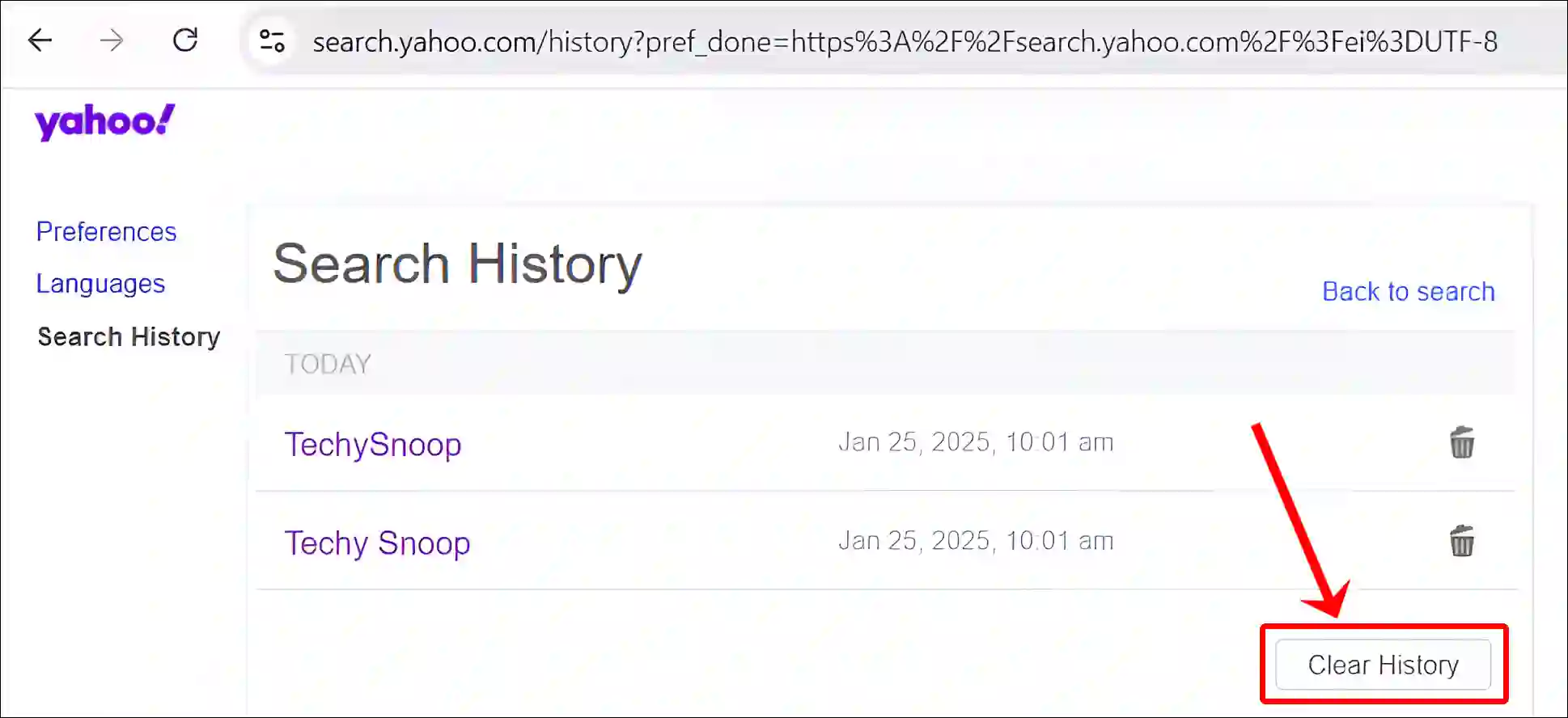 clear all yahoo website search history