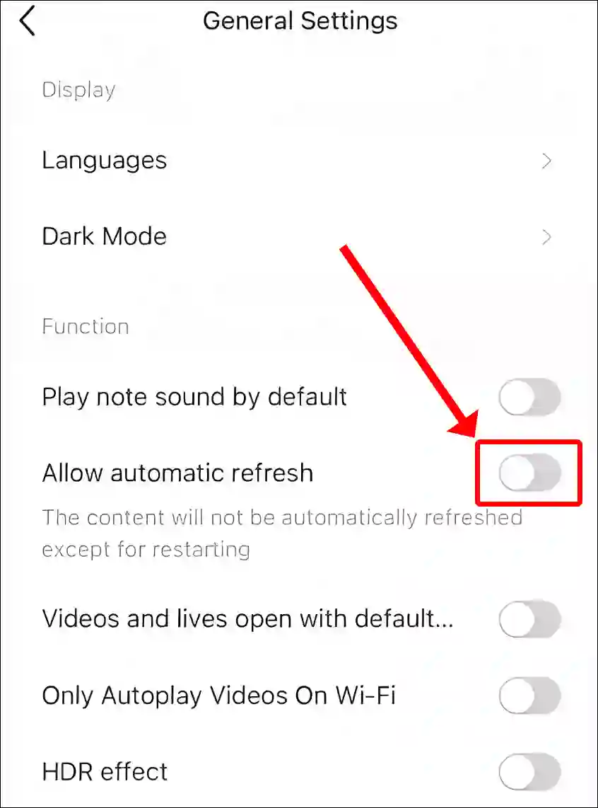 disable automatic refresh on rednote