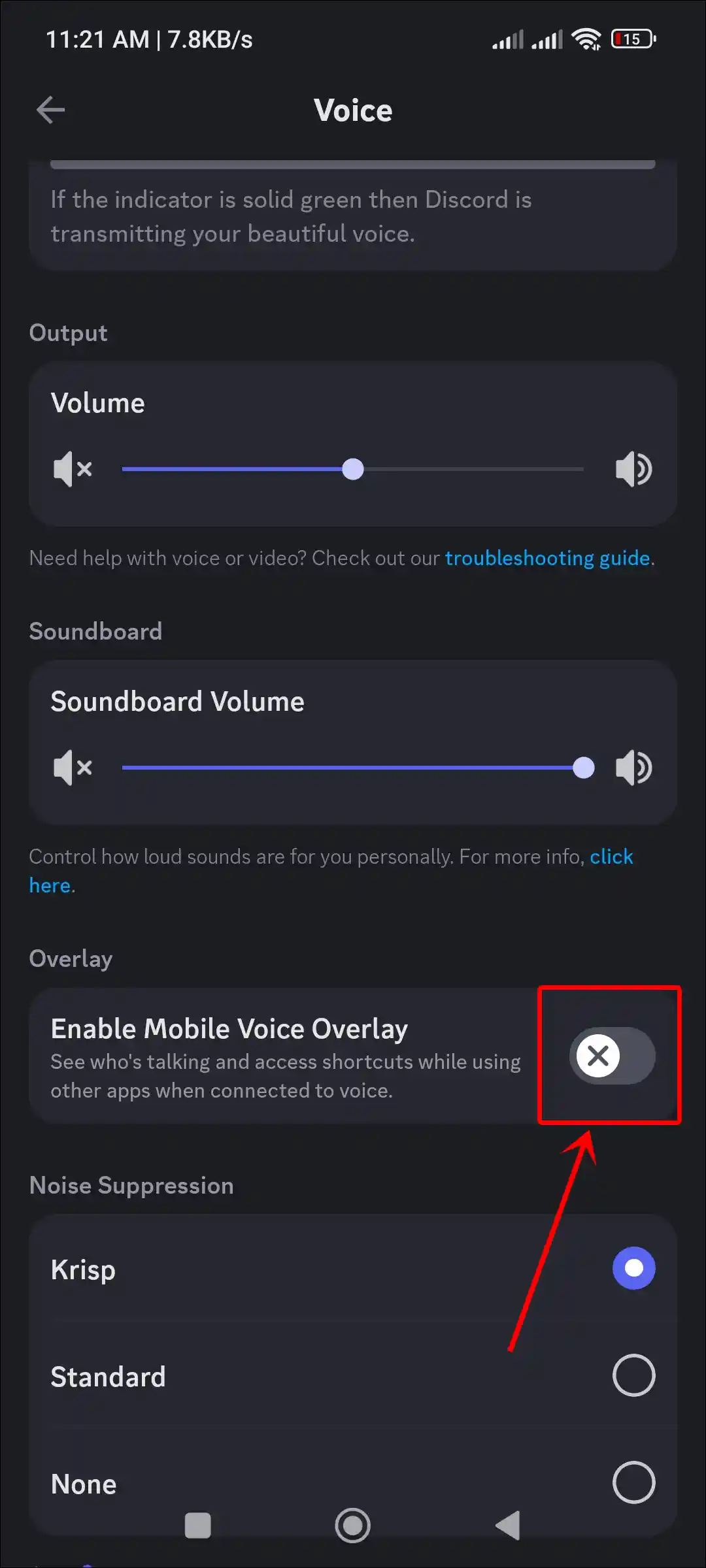 disable discord overlay android