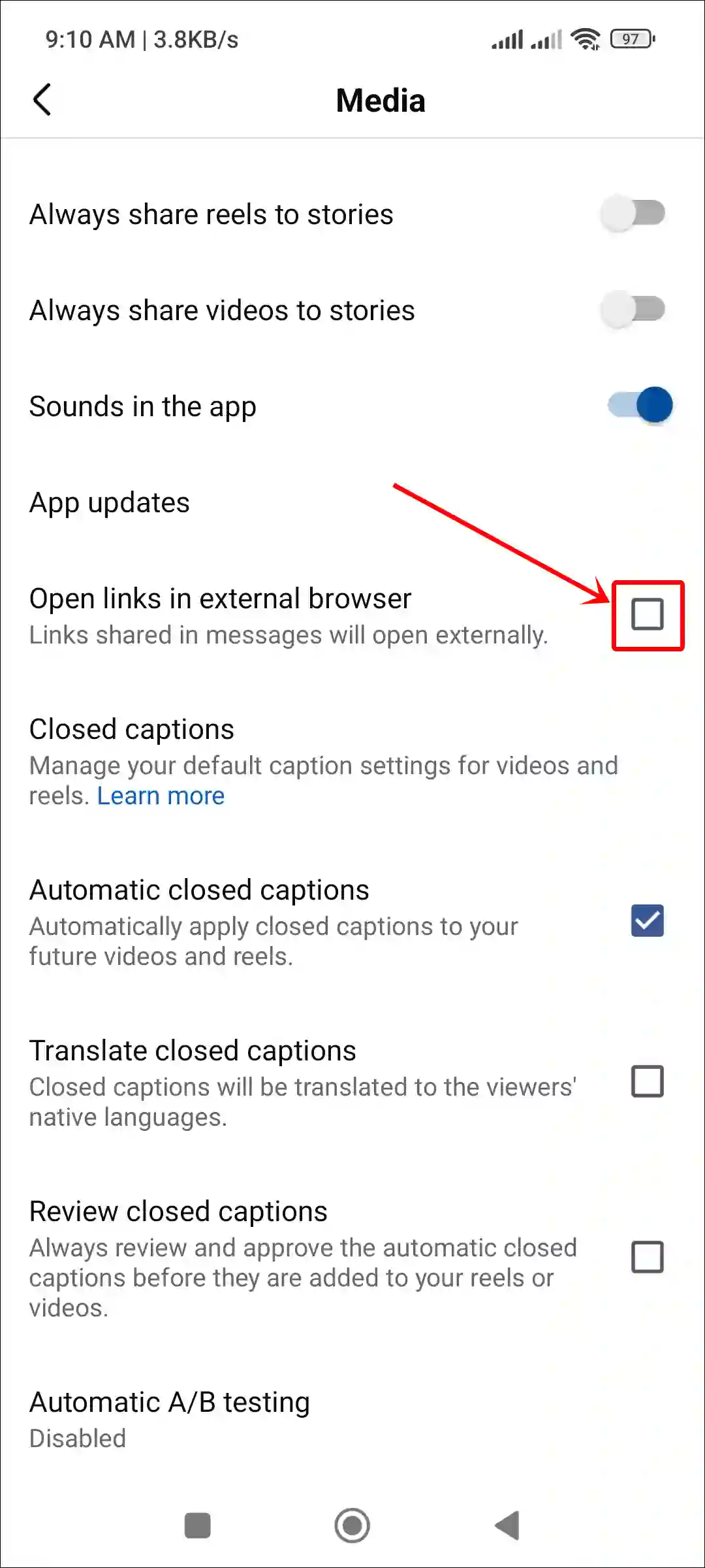 disable facebook open links in external browser