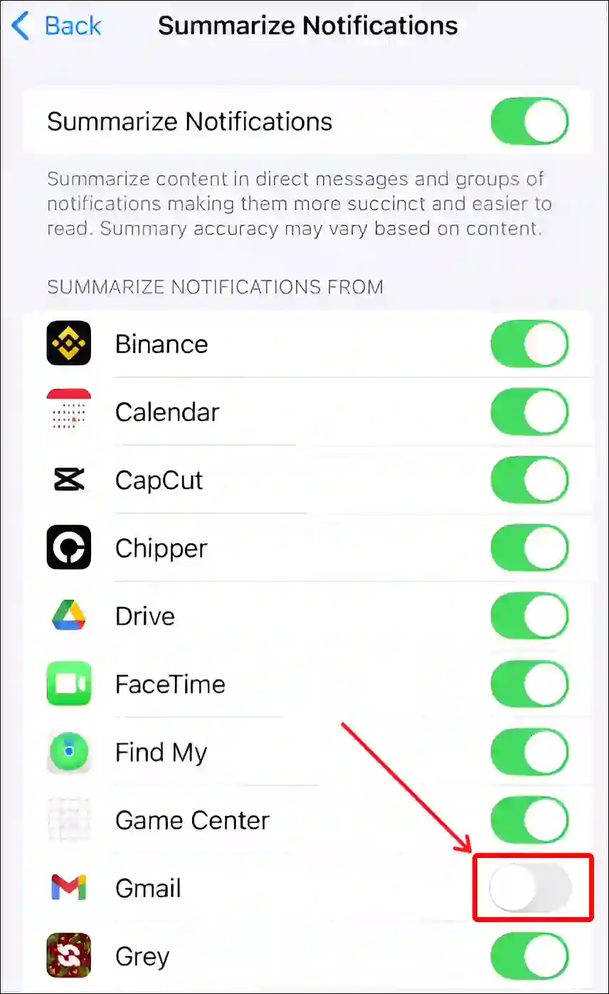 disable iphone app summarize notifications