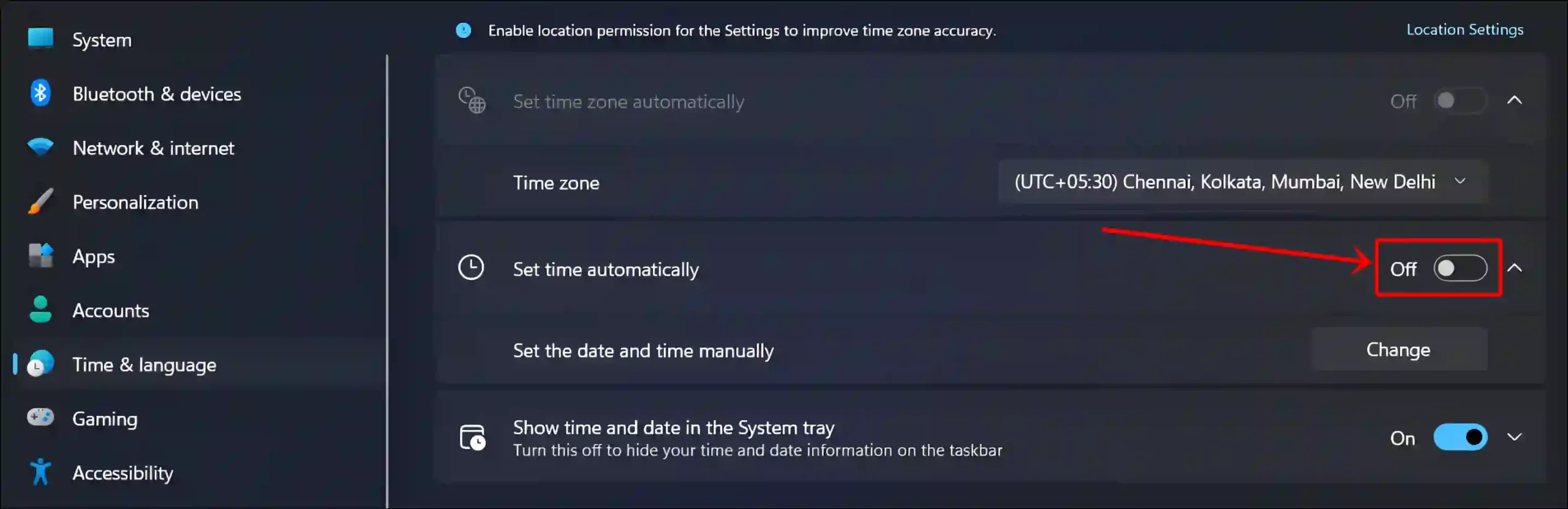 disable set time automatically windows 11