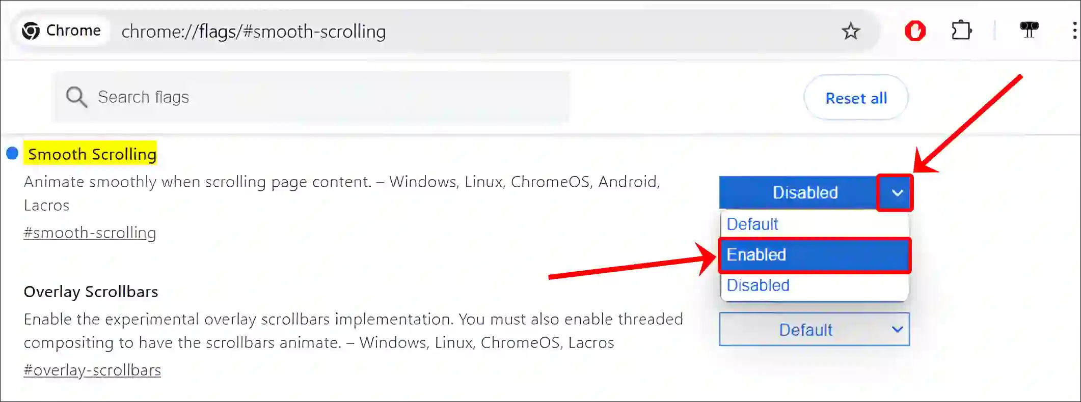 enable smooth scrolling in chrome