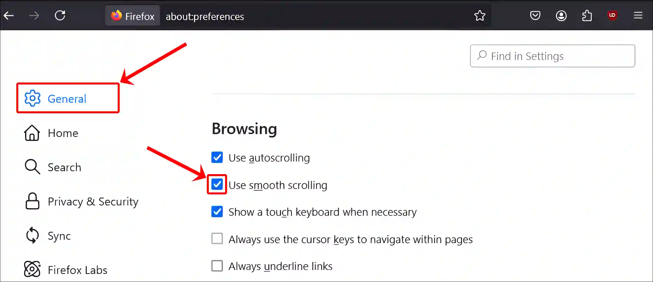 enable smooth scrolling in firefox