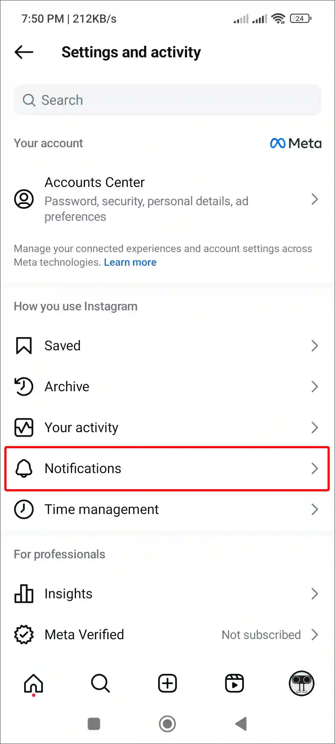 instagram notifications settings