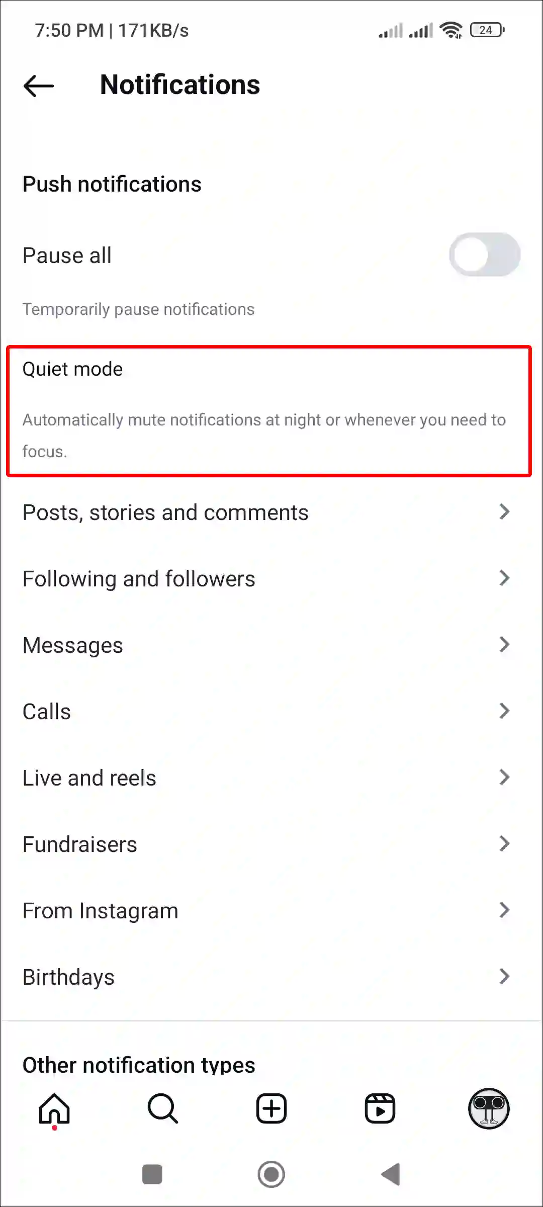 instagram quiet mode