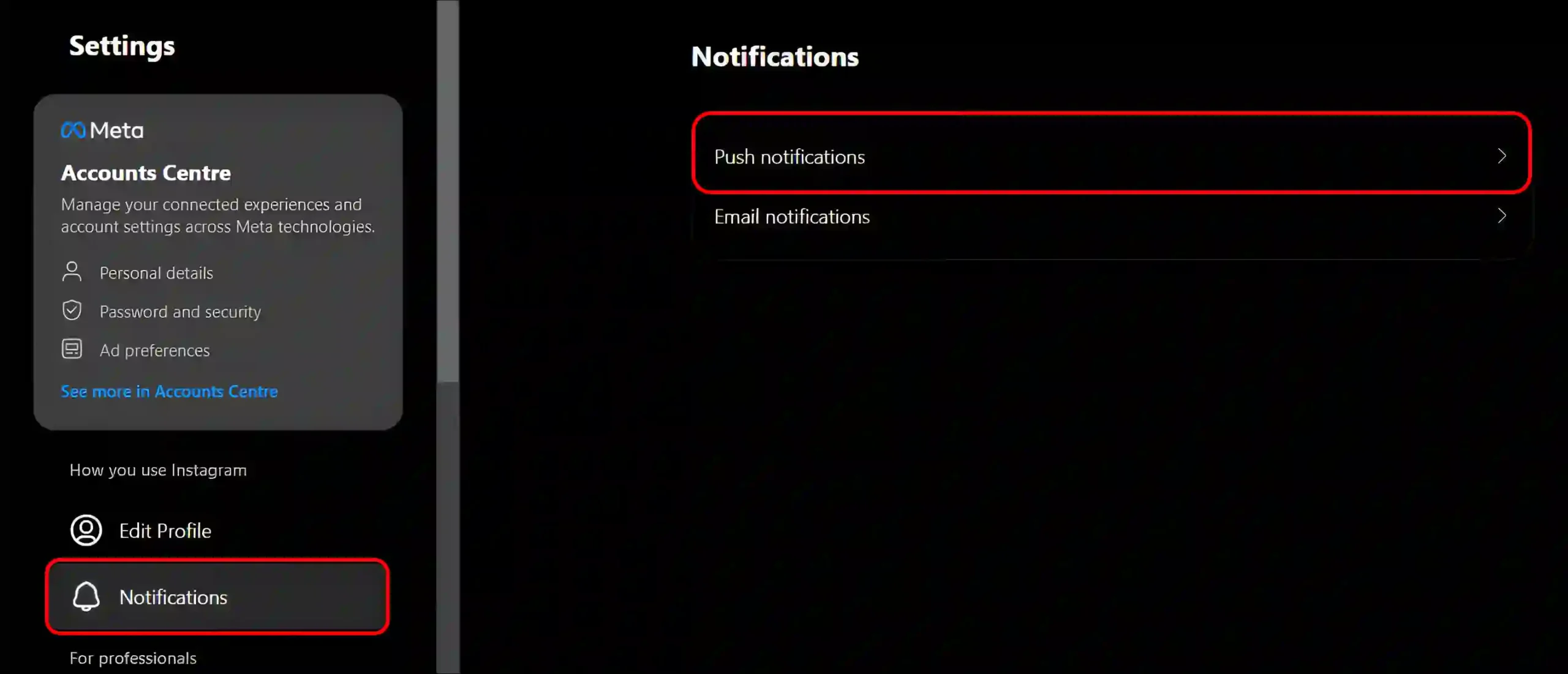 instagram web push notifications