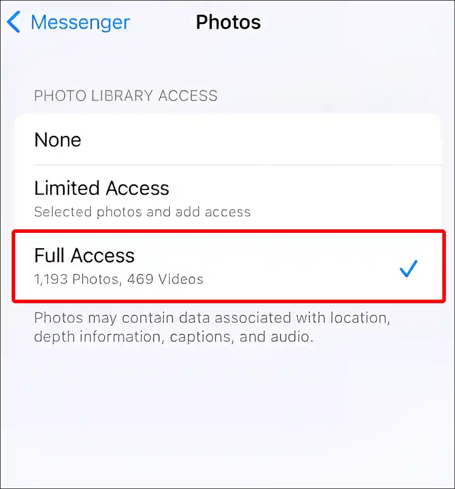 iphone messenger photos full access