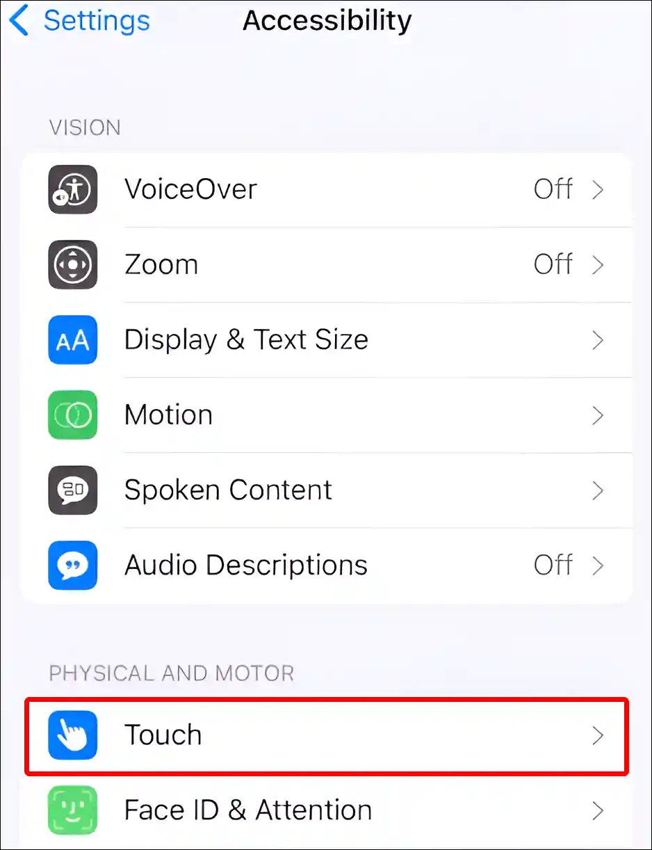 iphone touch settings