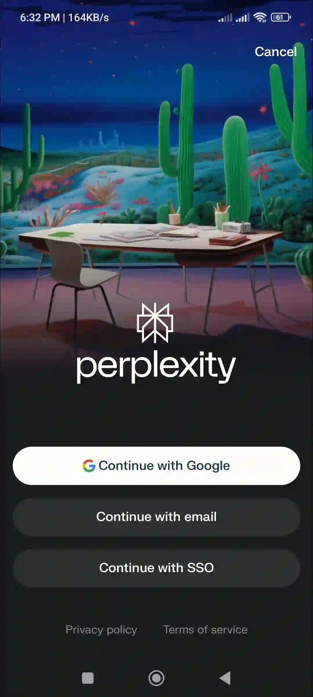 login perplexity ai app