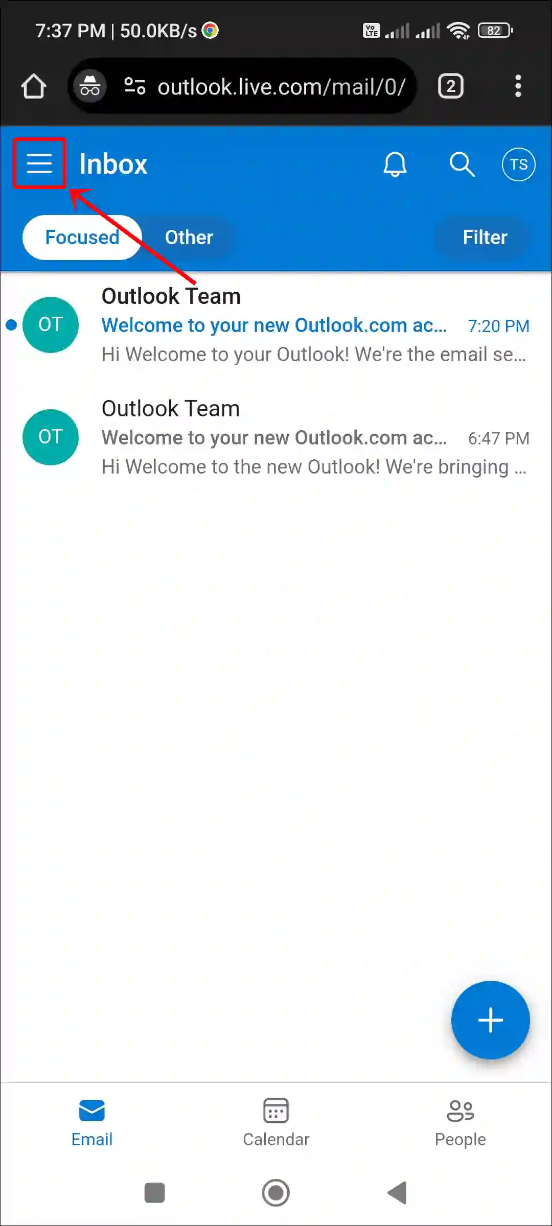 outlook mobile web three lines