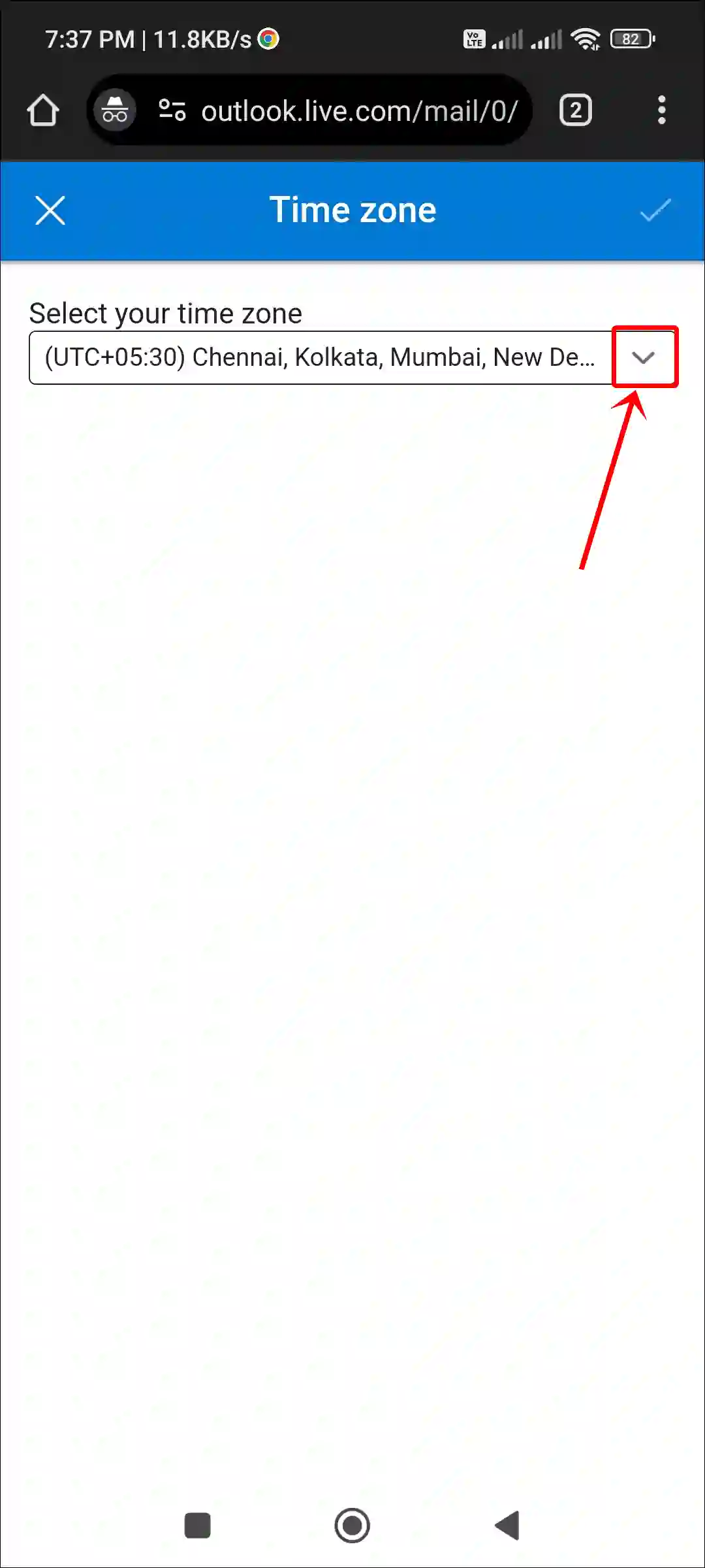 outlook mobile web time zone list