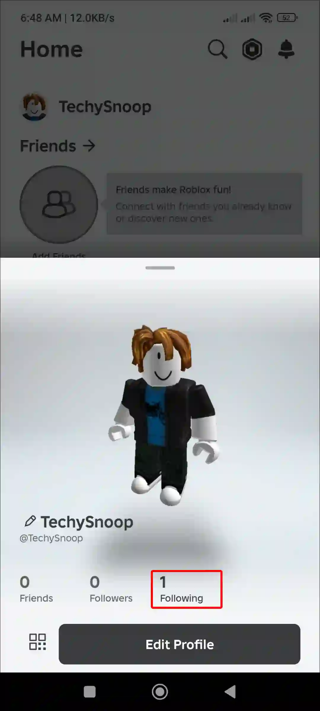 roblox mobile profile following