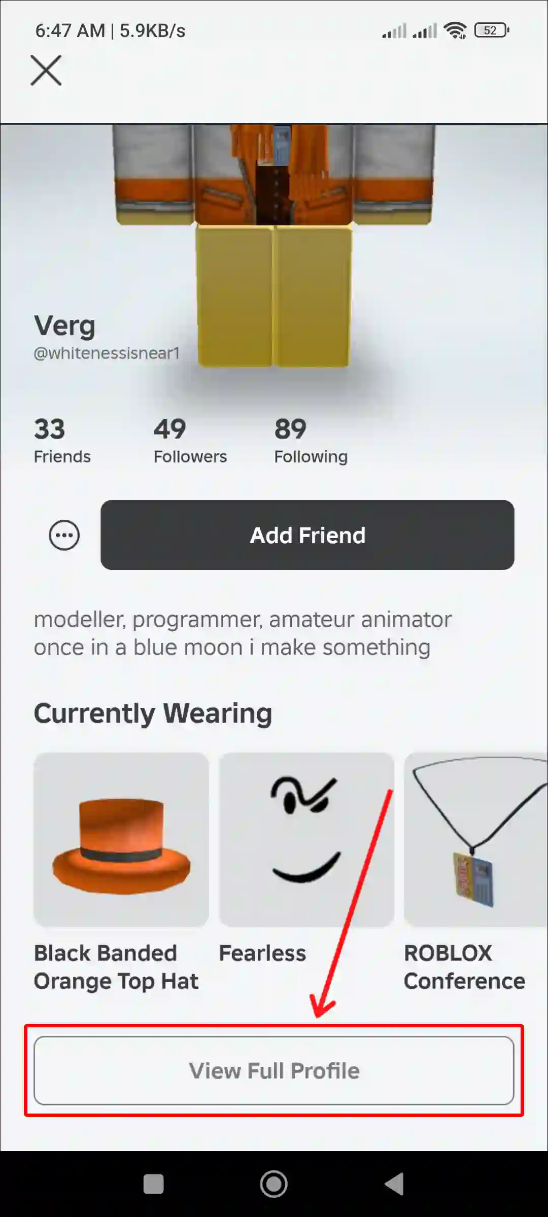 roblox mobile view full profile