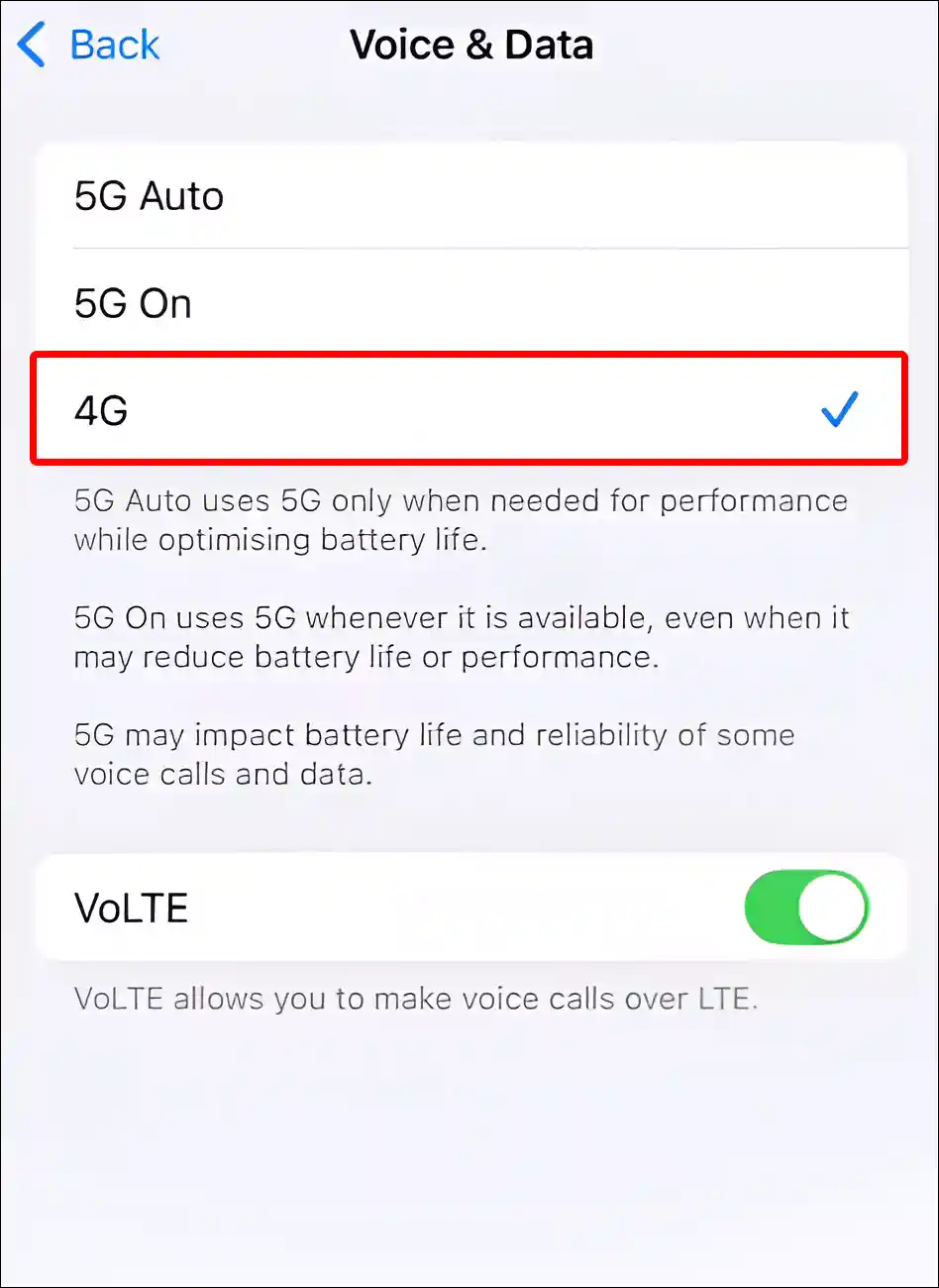 switch 5g to 4g iphone