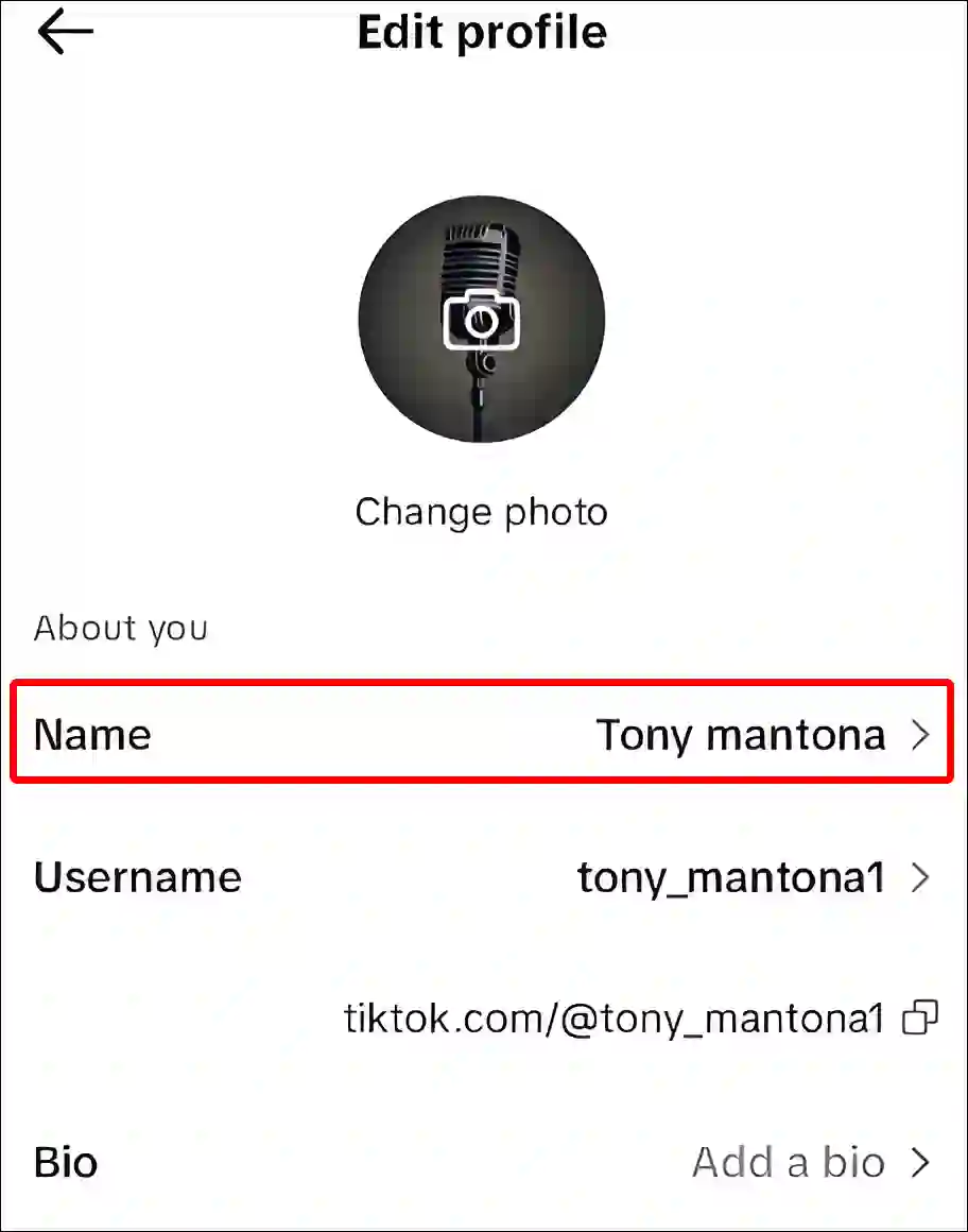 tiktok app edit profile name