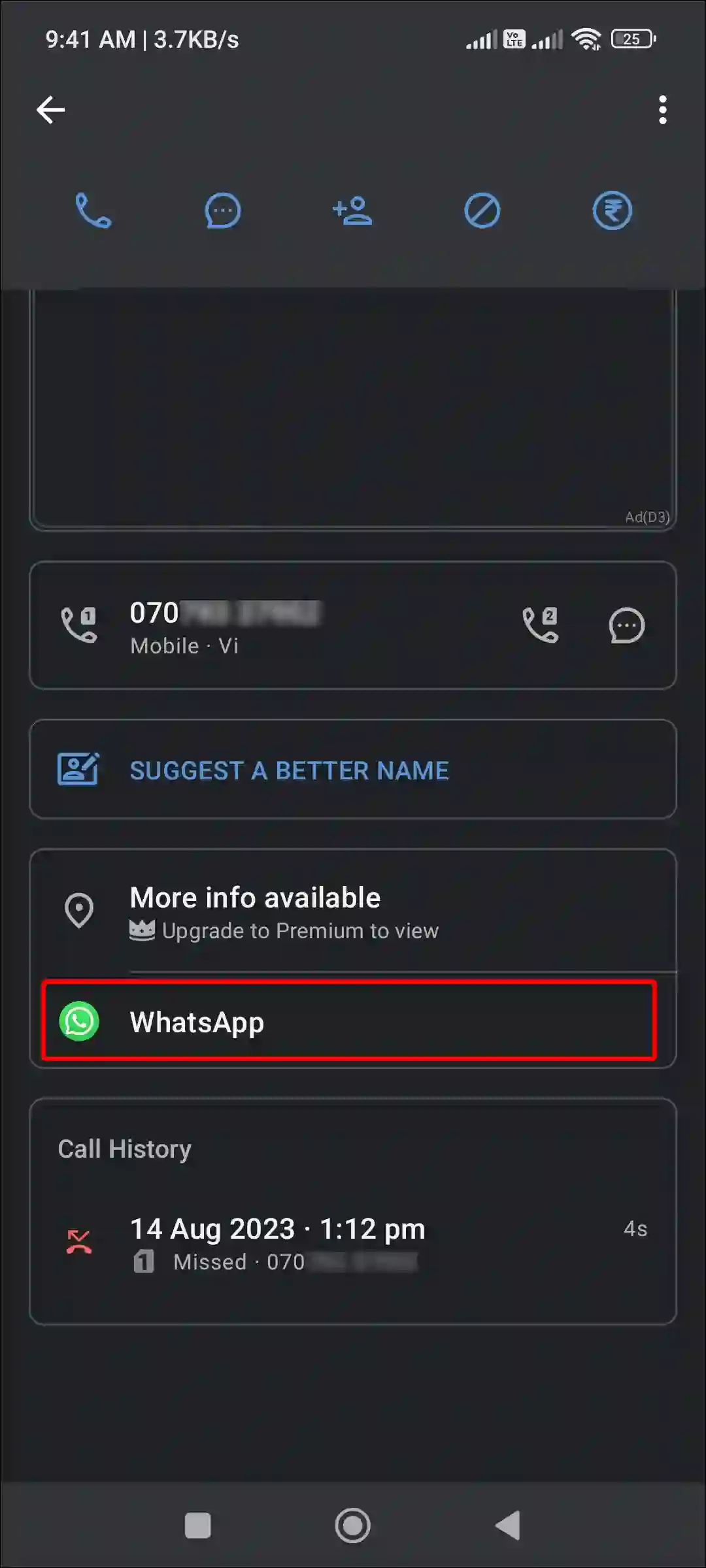 truecaller whatsapp option