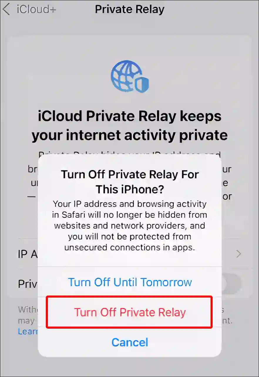 turn off private relay iphone