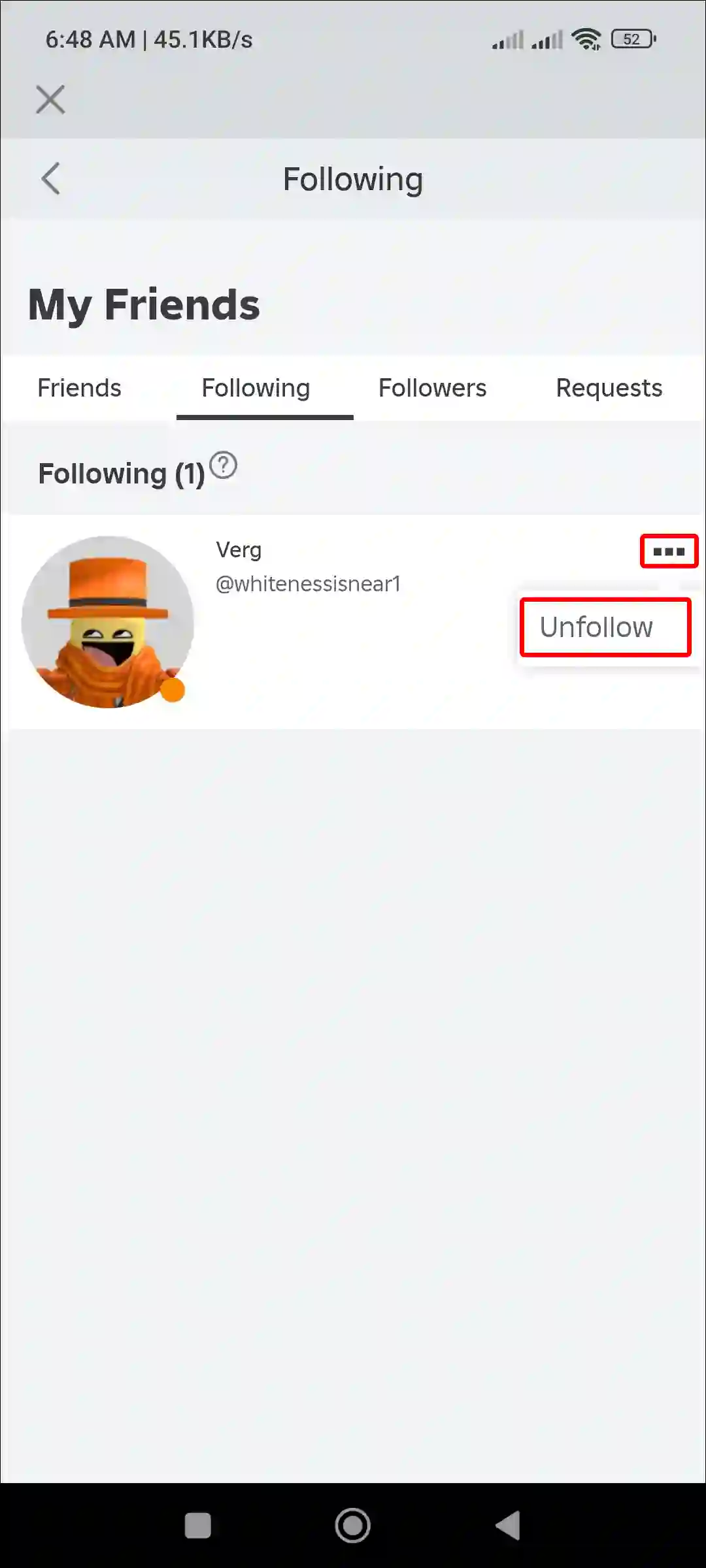 unfollow people on roblox mobile