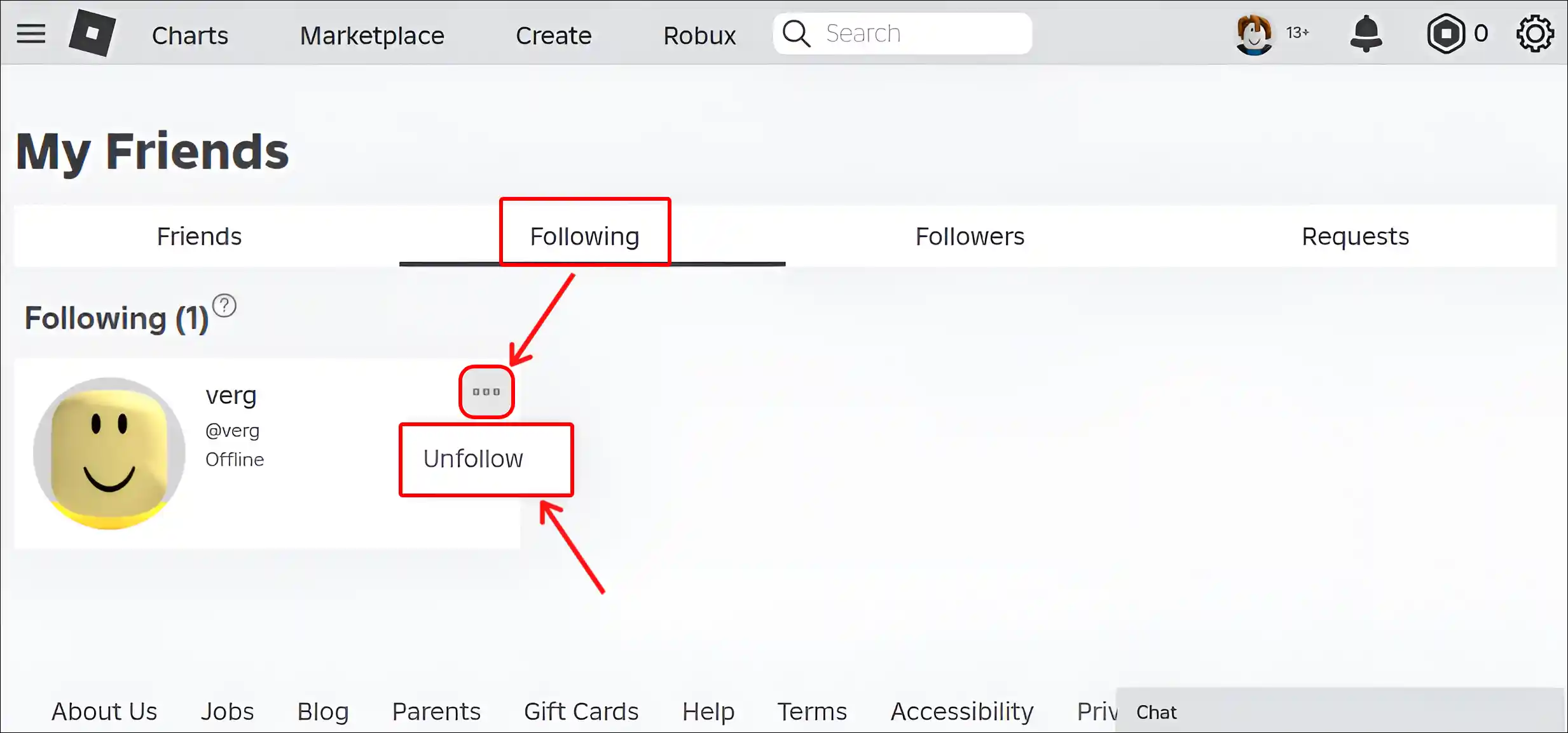 unfollow people on roblox