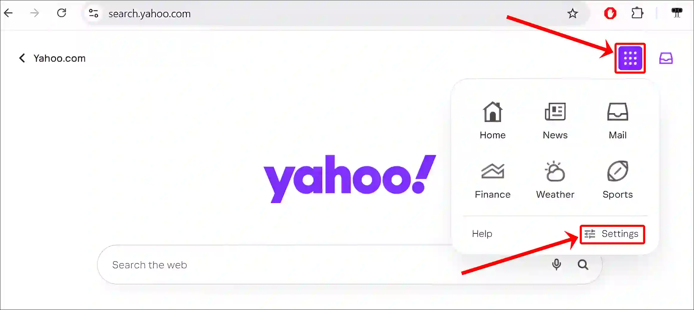 yahoo website settings