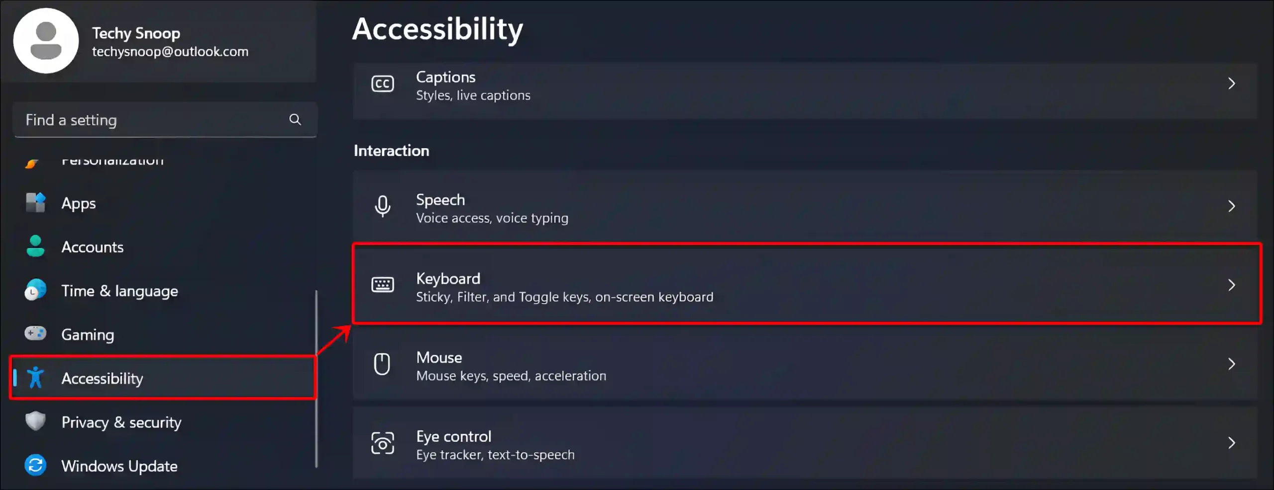 accessibility keyboard settings windows 11