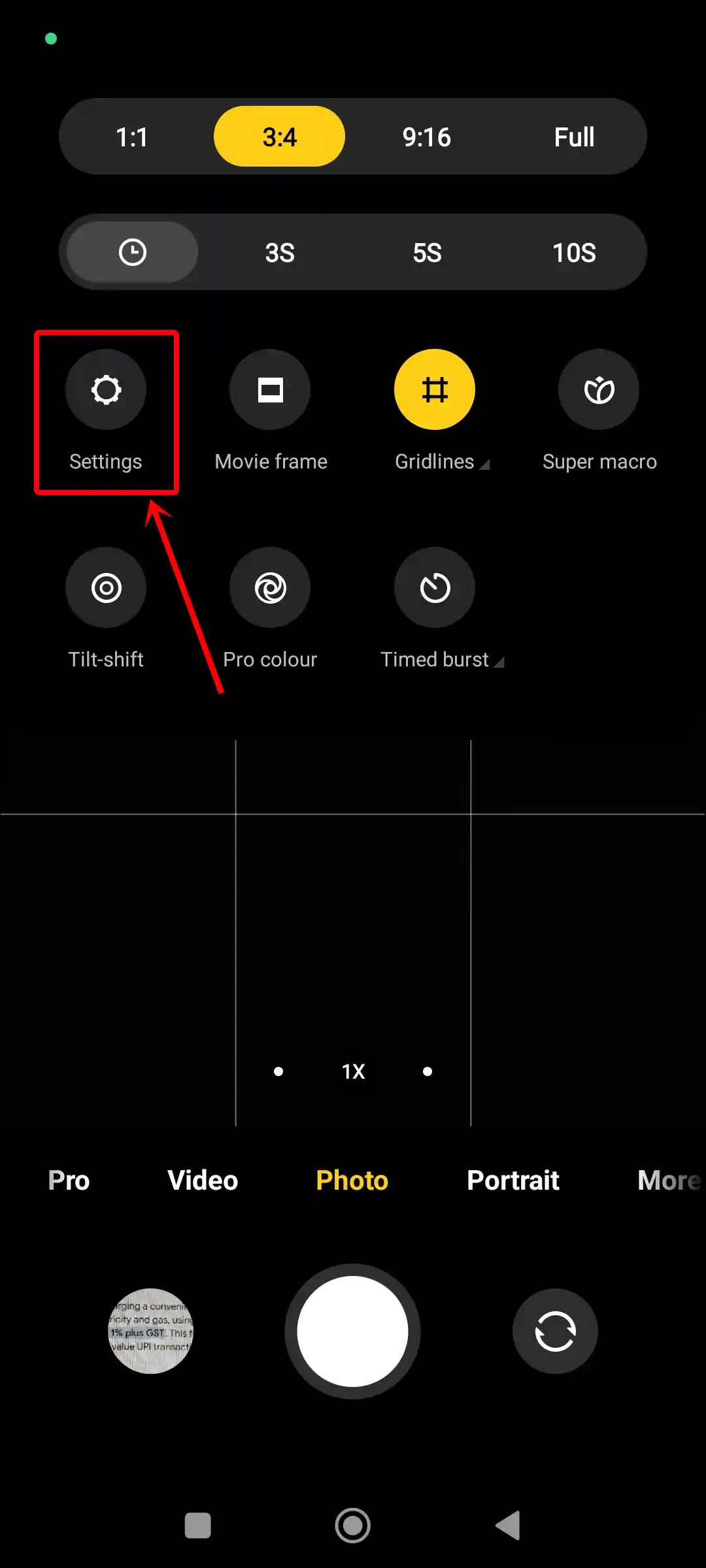 android camera app settings