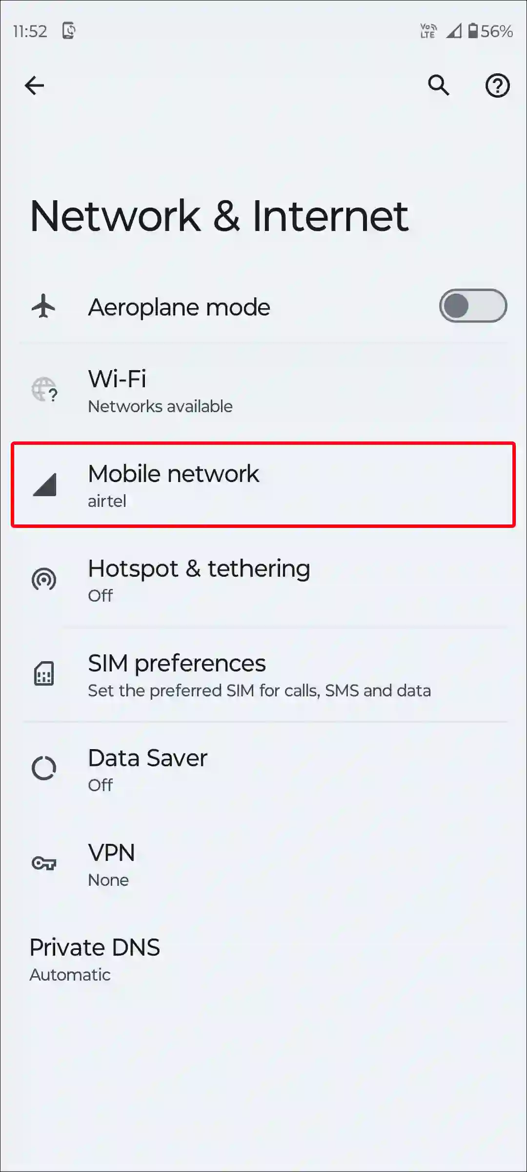 android mobile network