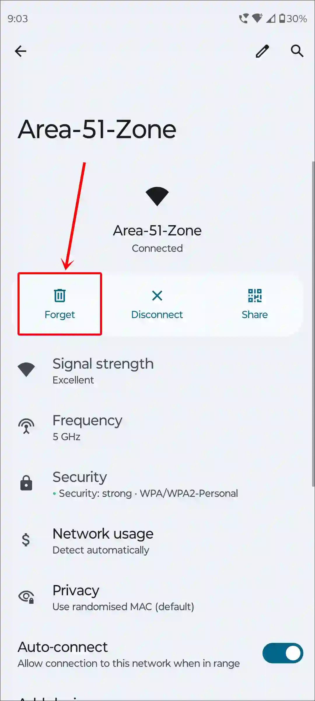 android wi-fi saved network forget