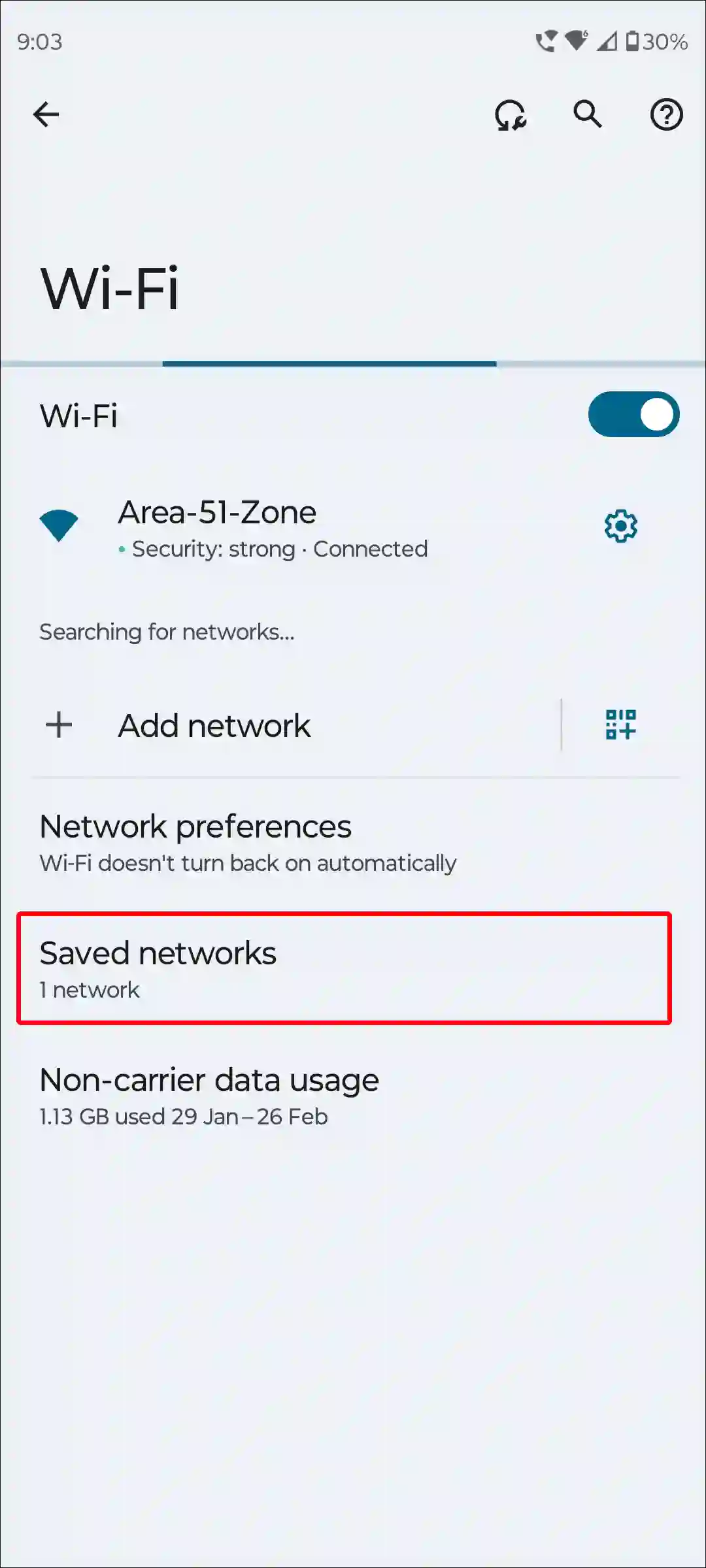 android wi-fi saved networks