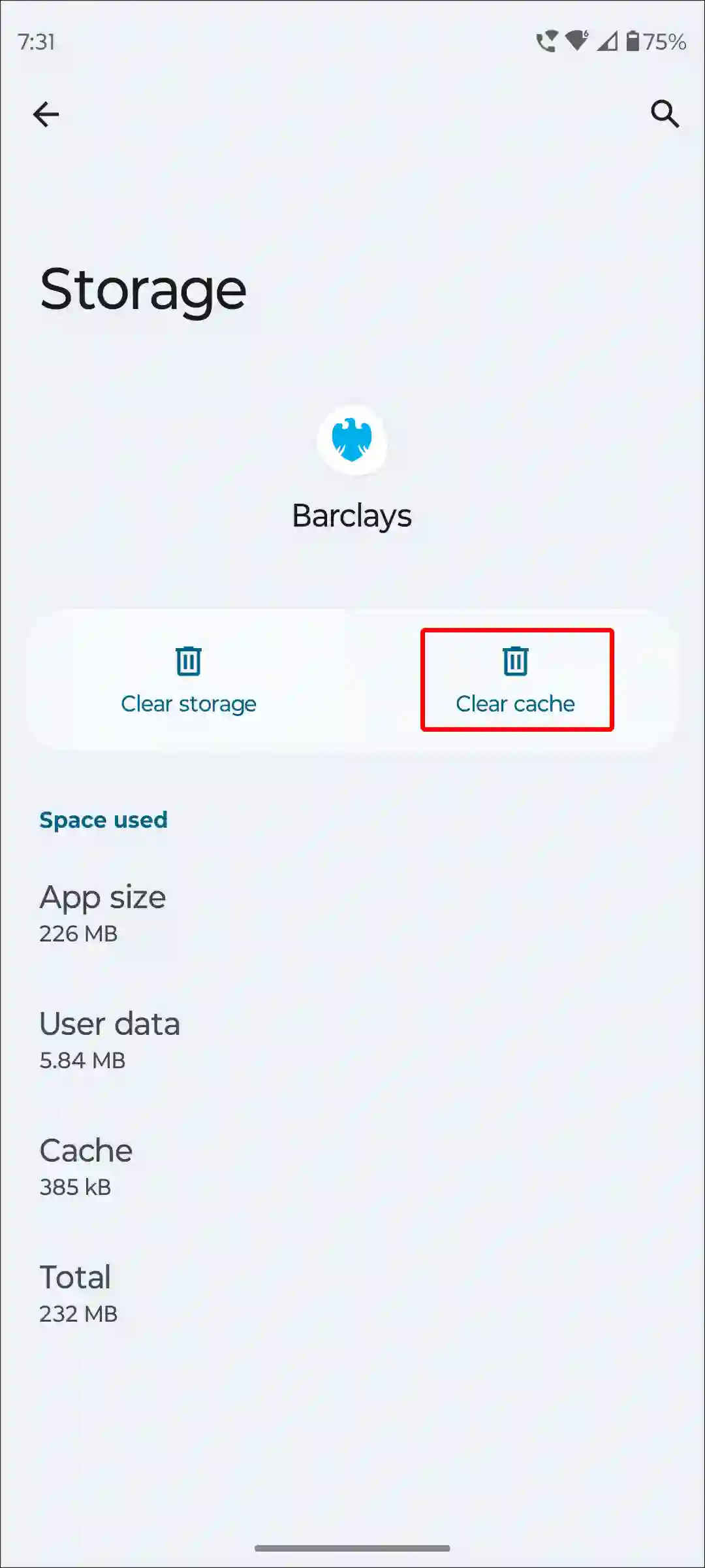 barclays app clear cache android