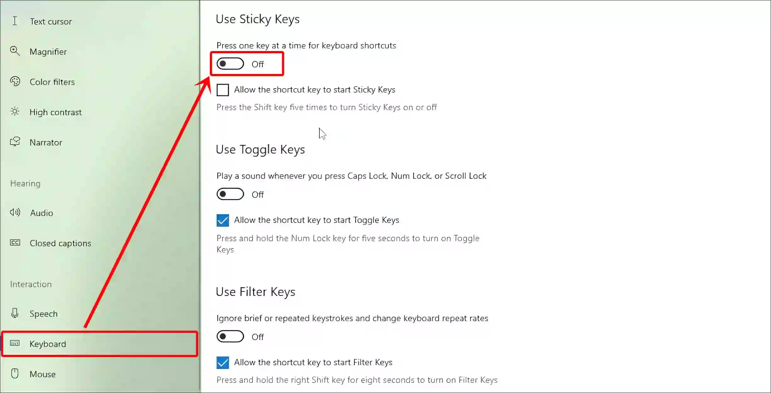 disable sticky keys on windows 10