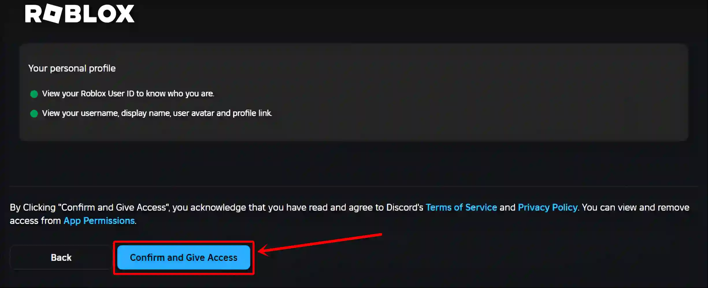 discord pc connect roblox confirm and give access