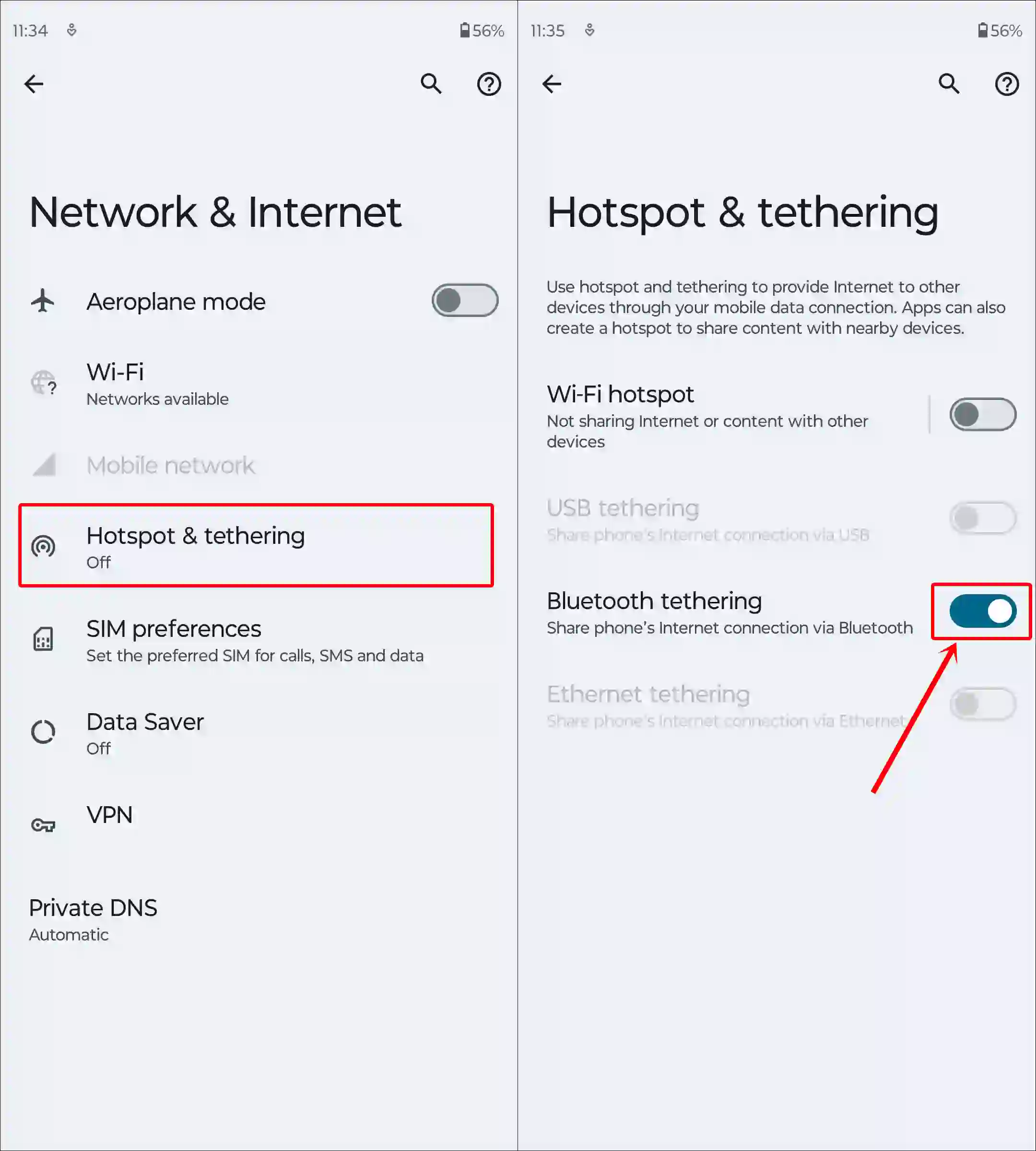 enable bluetooth tethering android