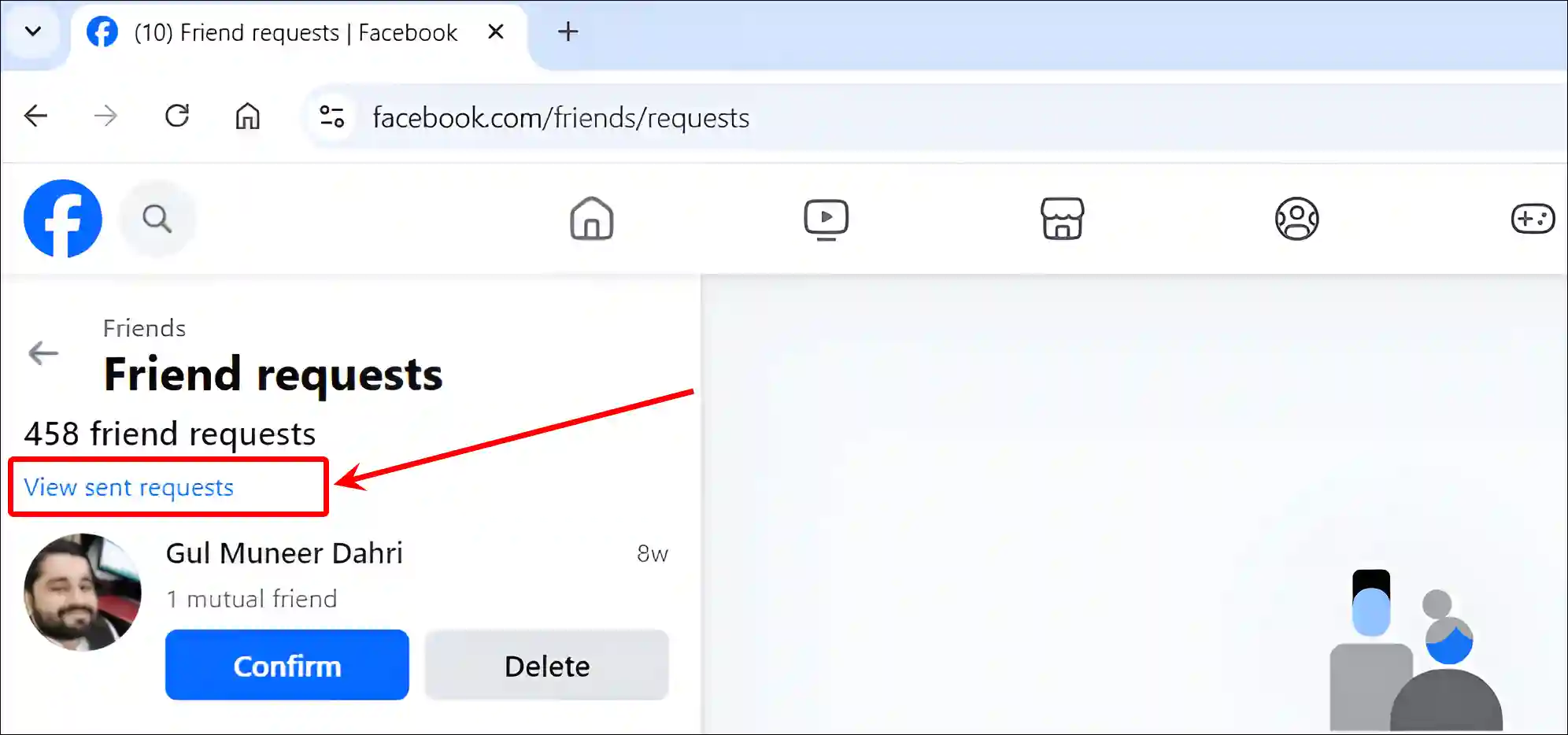 facebook web view sent requests