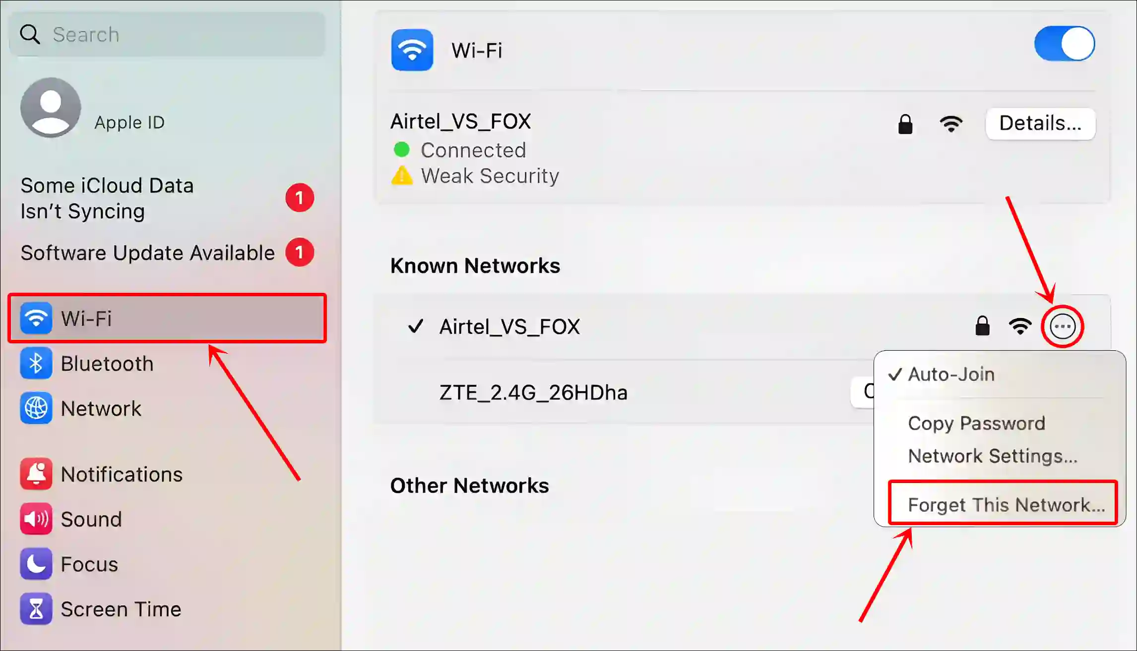 forget wifi network on mac