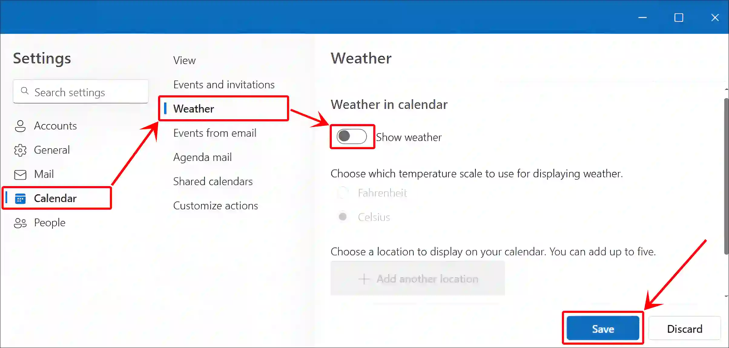 hide weather in outlook calendar