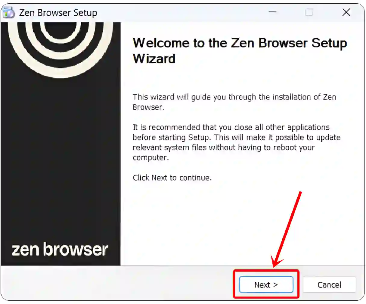 install zen browser windows next