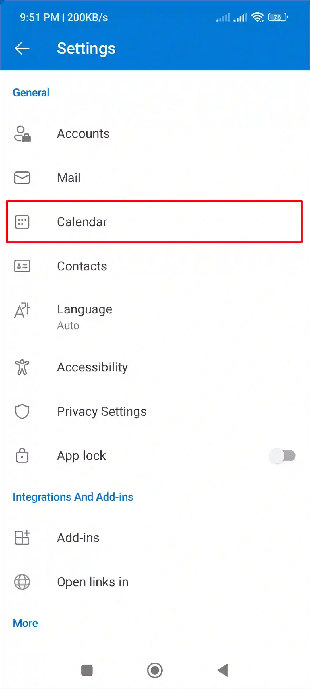 outlook app calendar android