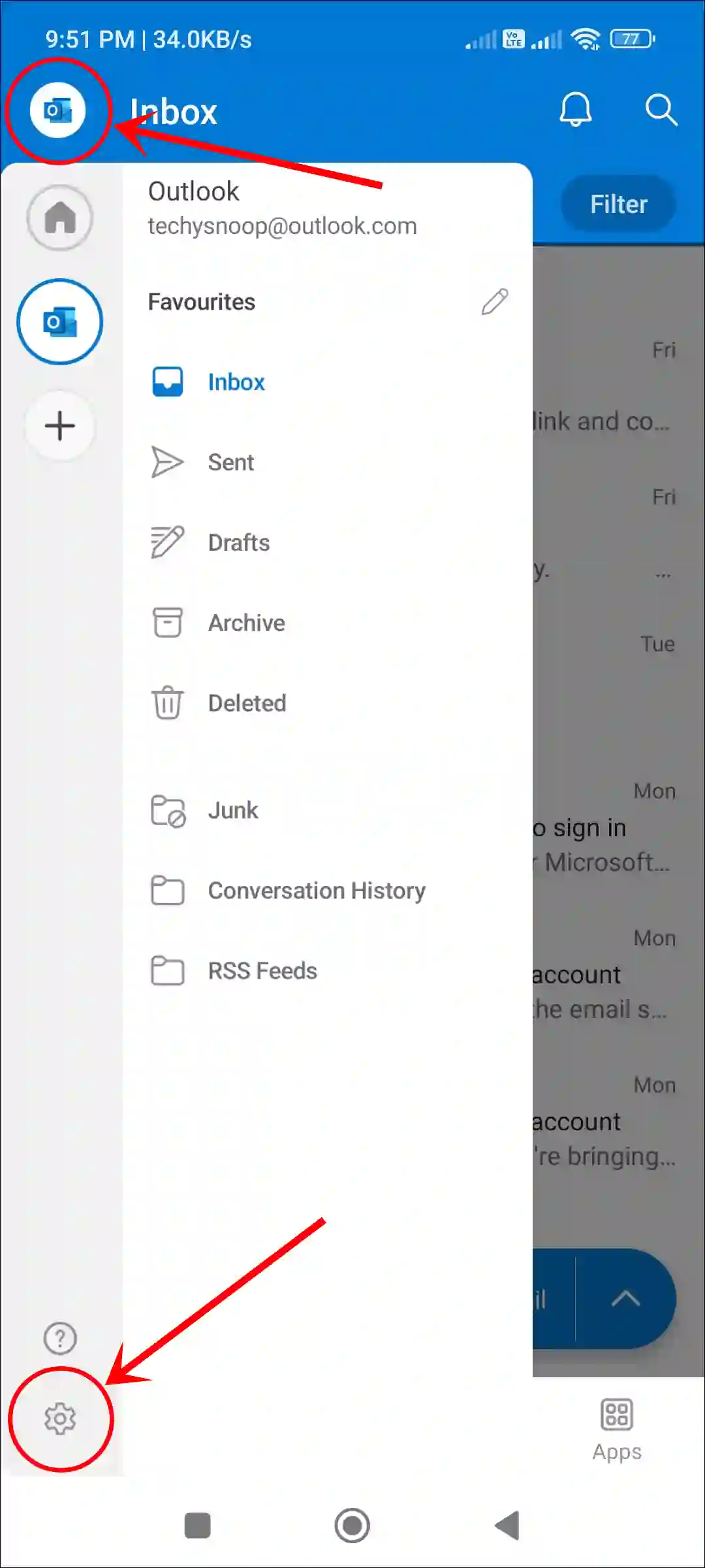 outlook app settings android