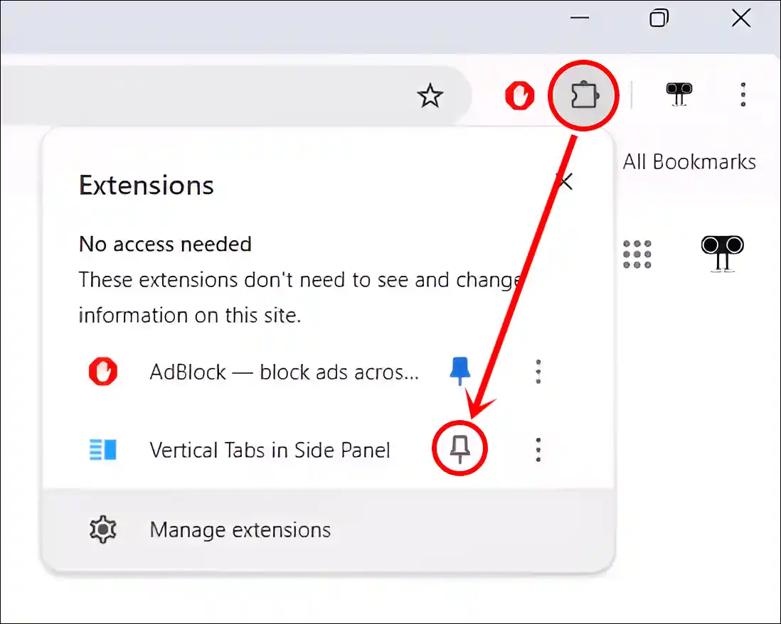 pin vertical tabs in side panel extension chrome