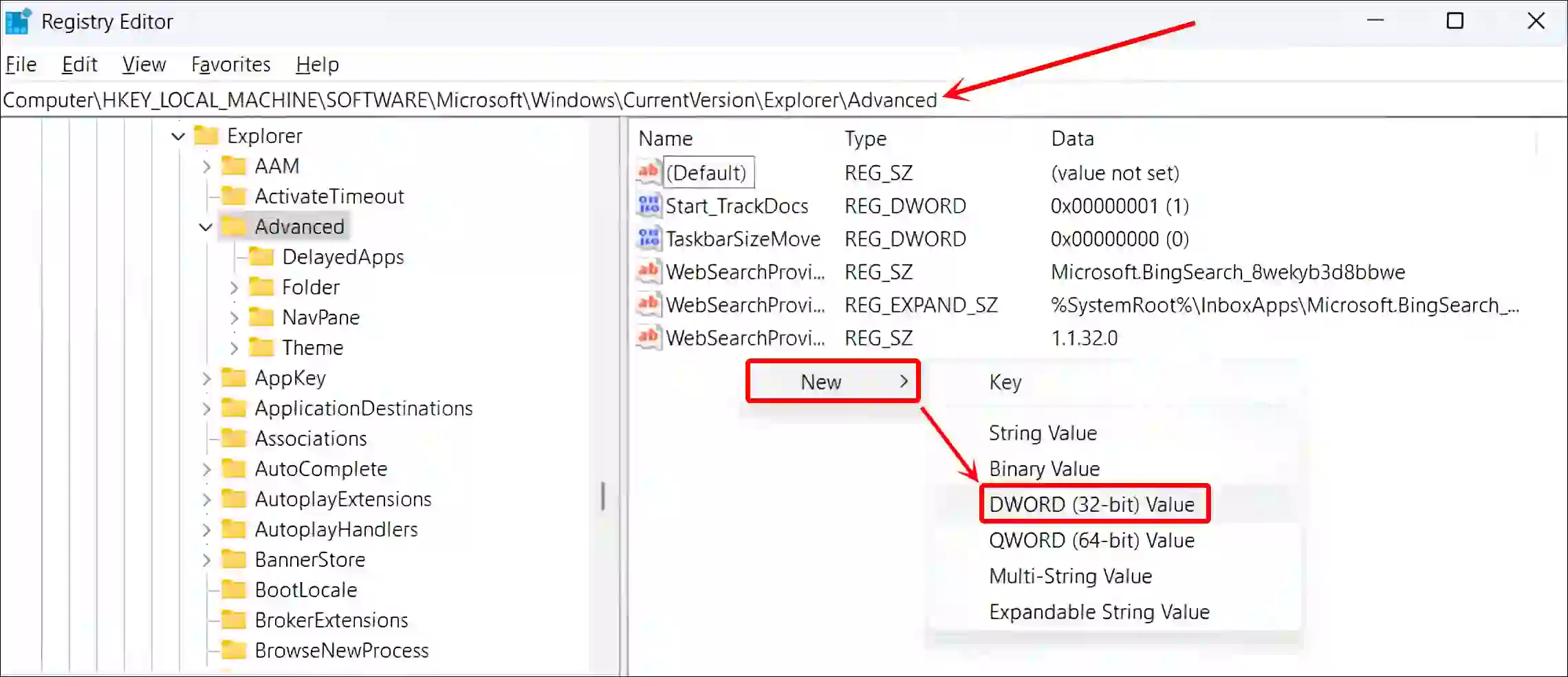 registry editor new dword 32 bit value file