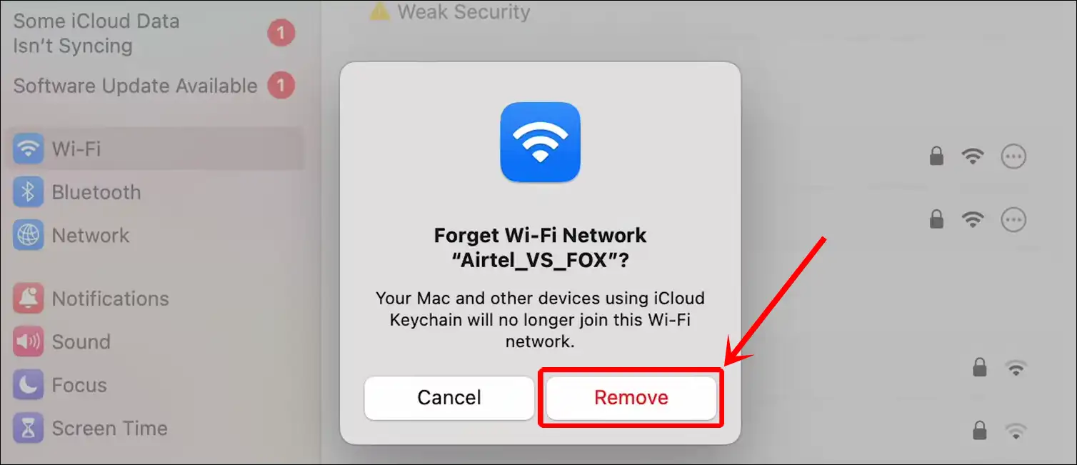 remove wifi network on mac