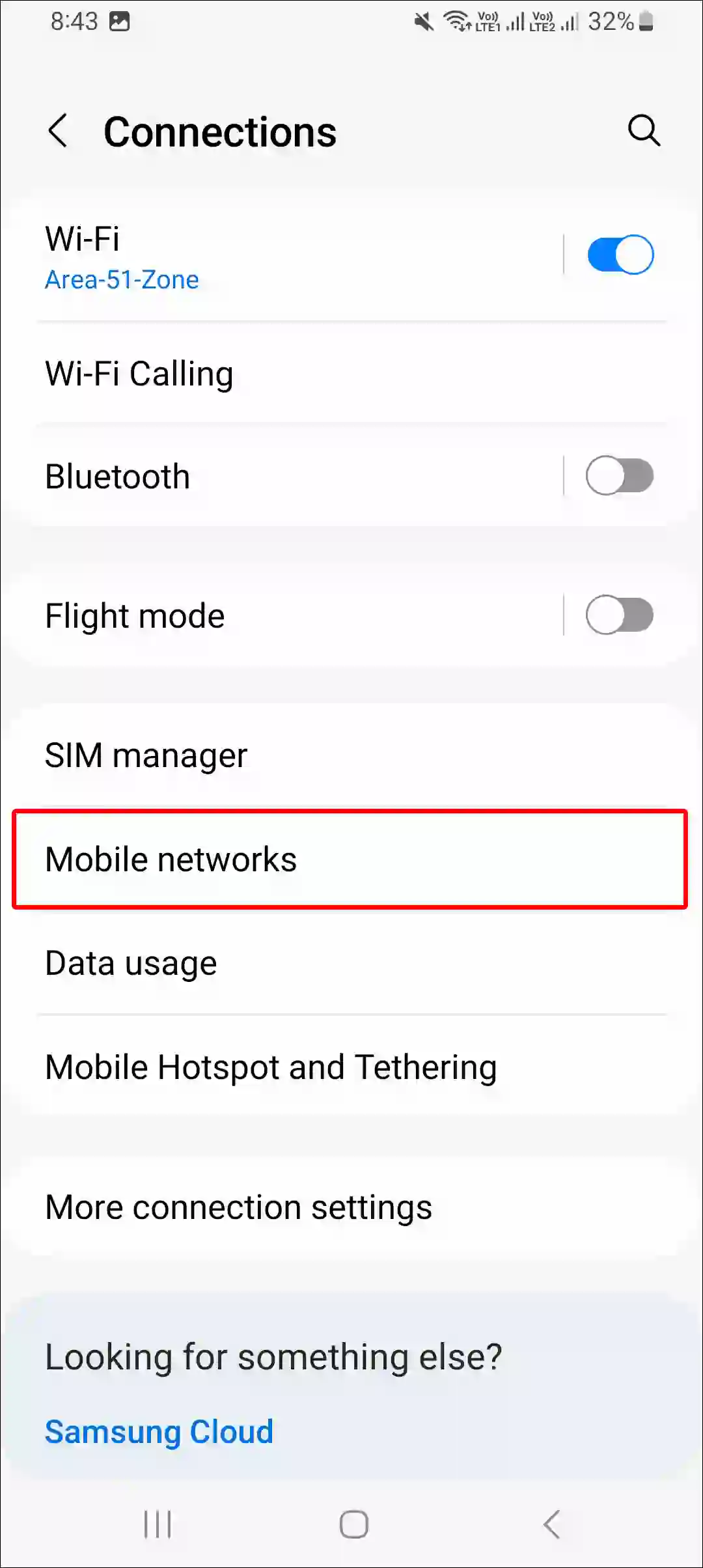 samsung mobile networks settings