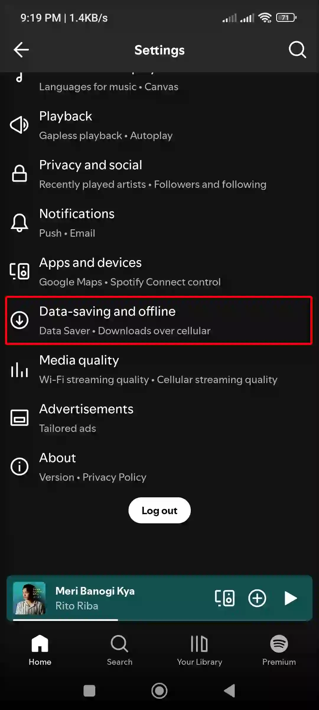 spotify data-saving and offline