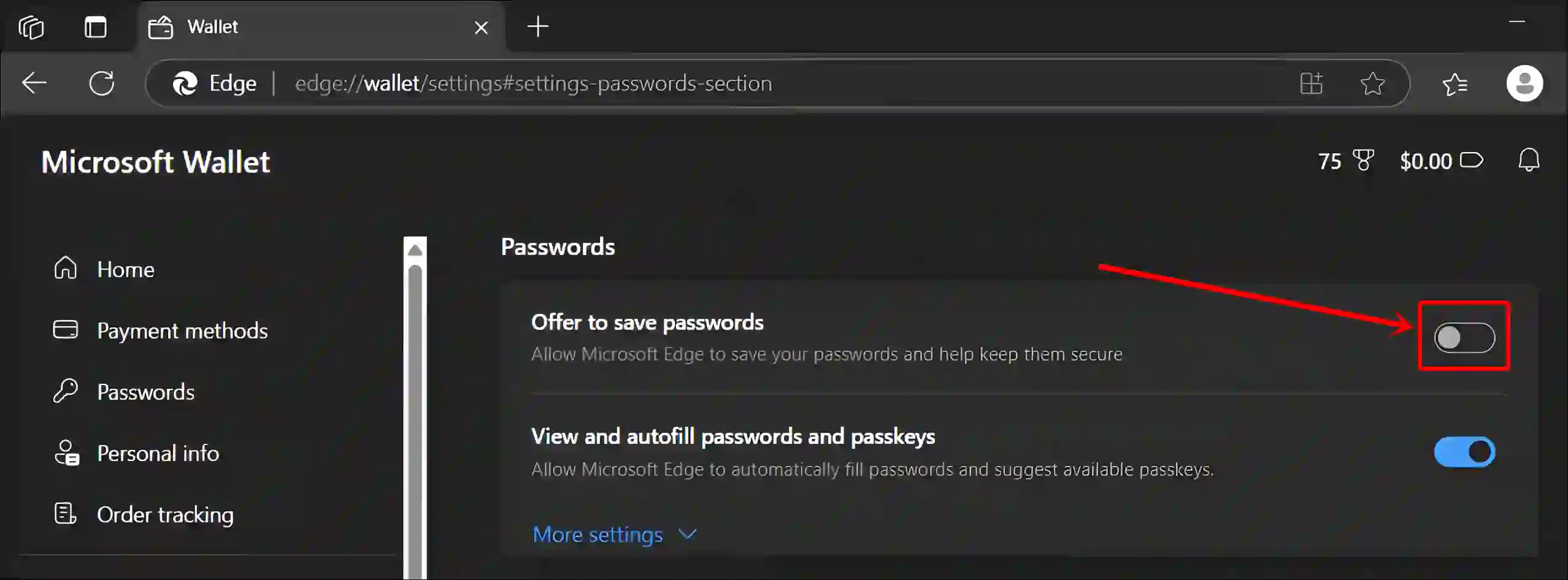 stop edge from asking to save passwords