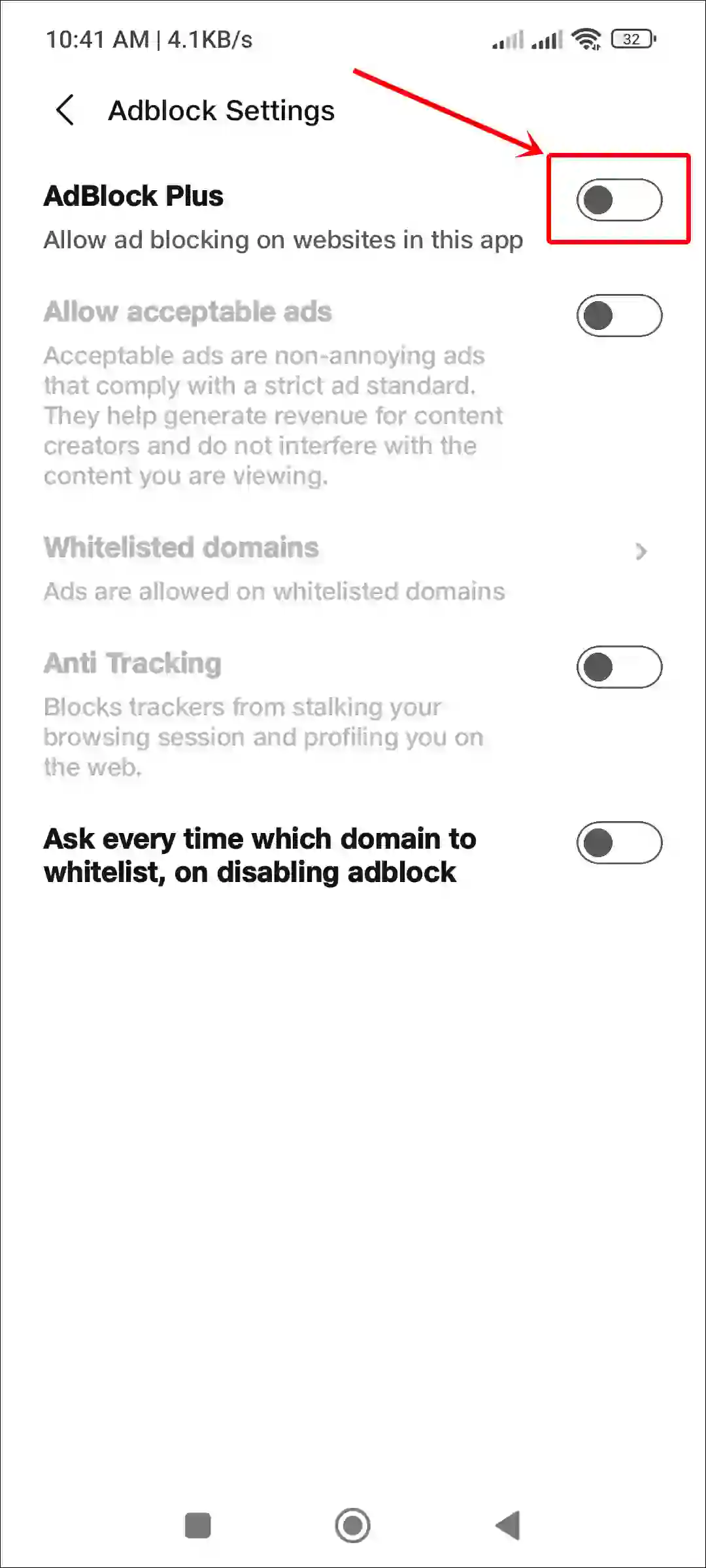 turn off ad blocker in jiosphere android