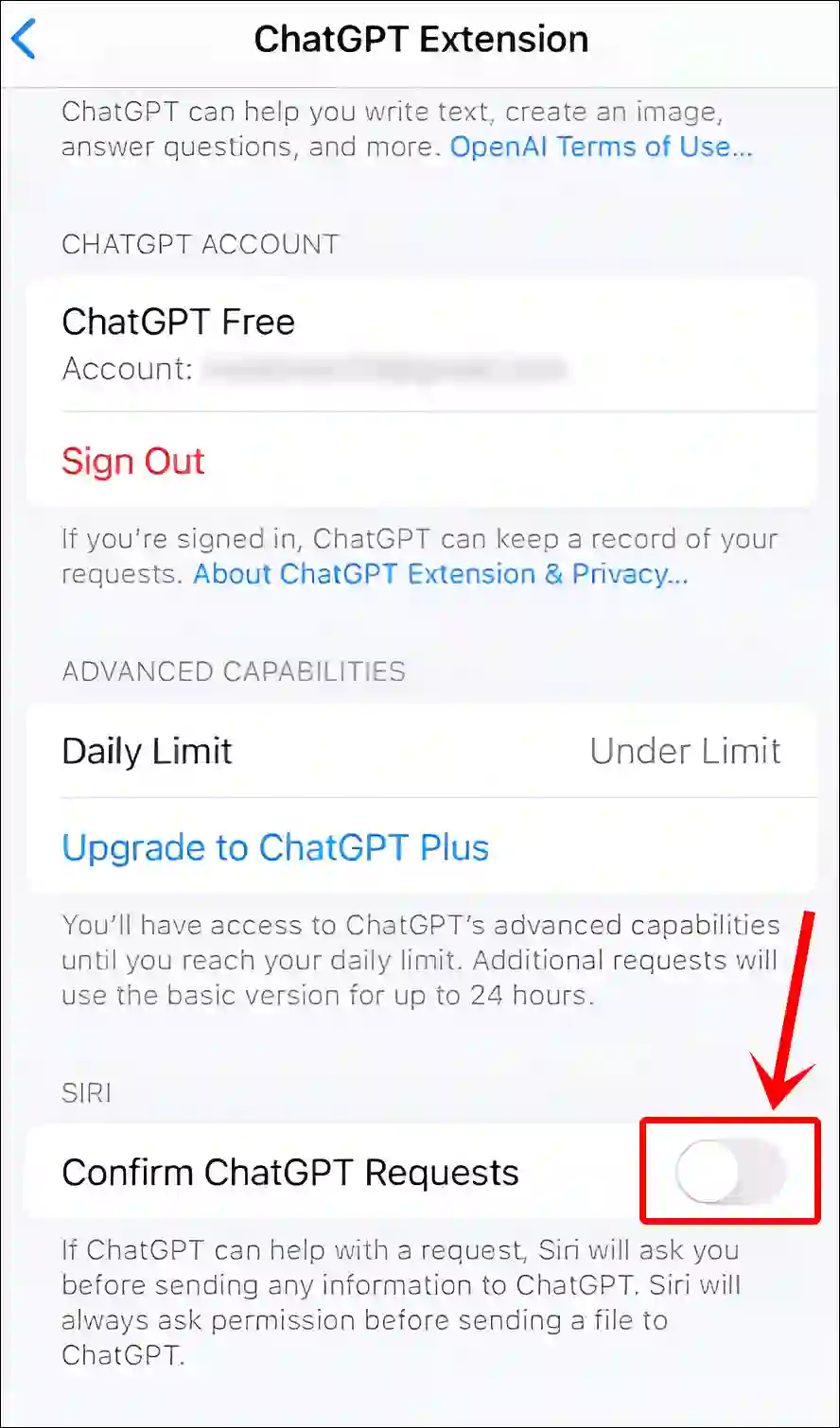 turn off confirm chatgpt requests iphone